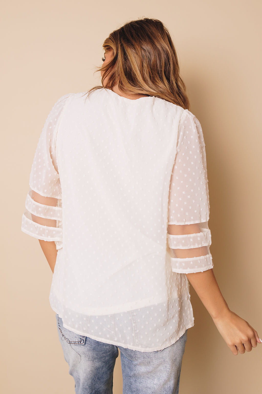 Stripes Kimono Sleeve Swiss Dot Blouse