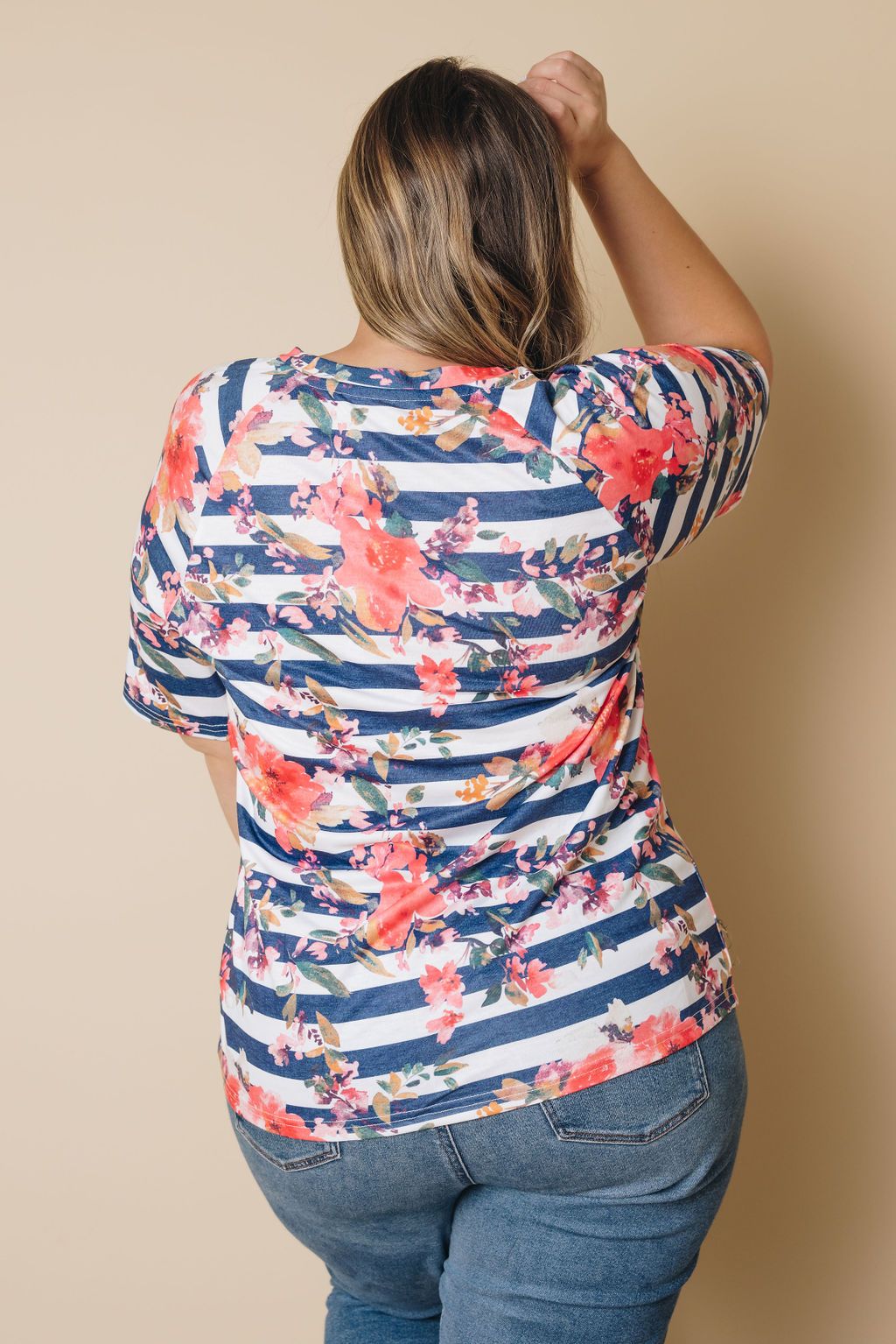 Plus Size - Striped Floral Knot Tee
