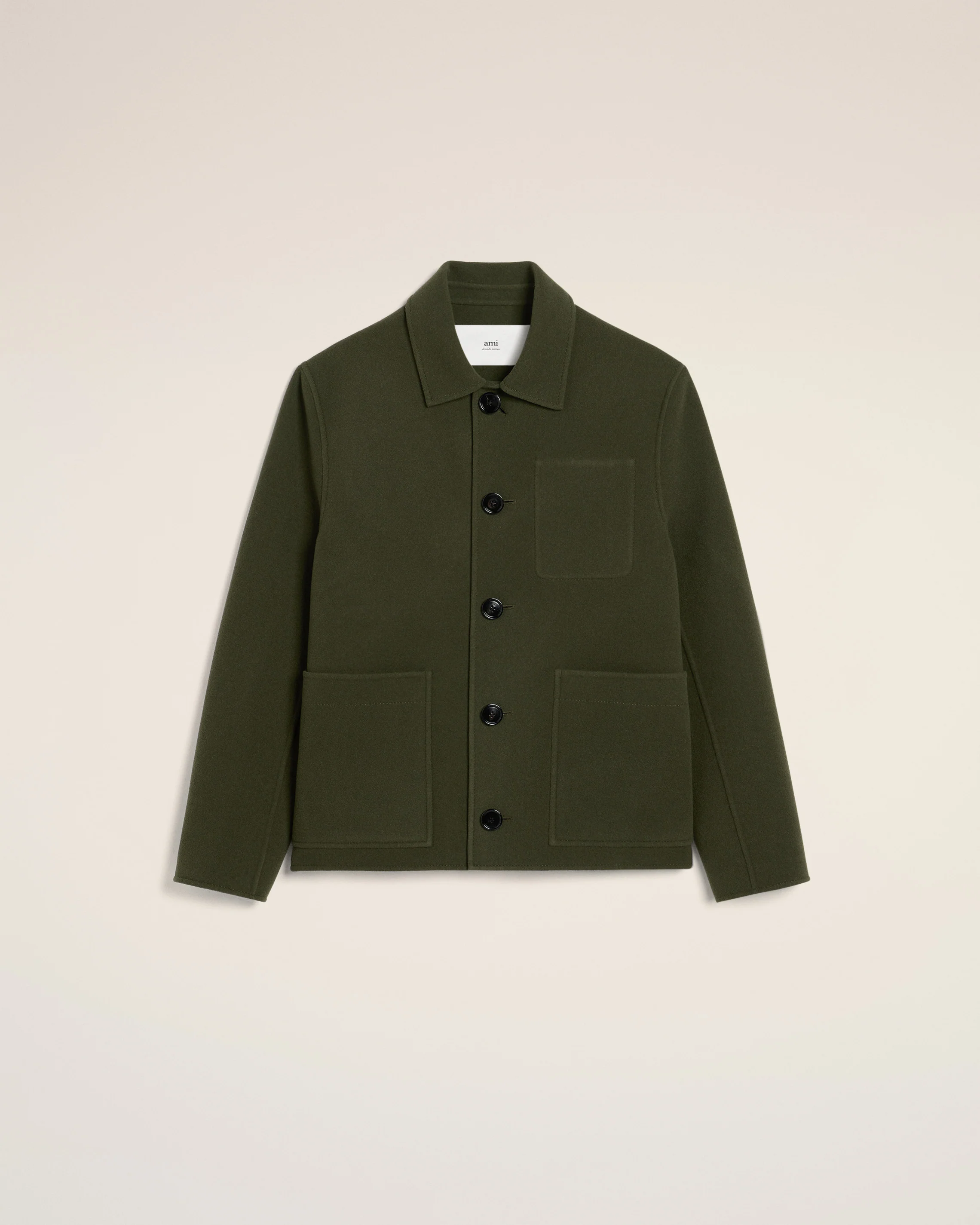 Green Wool Knit Boxy Buttoned Jacket