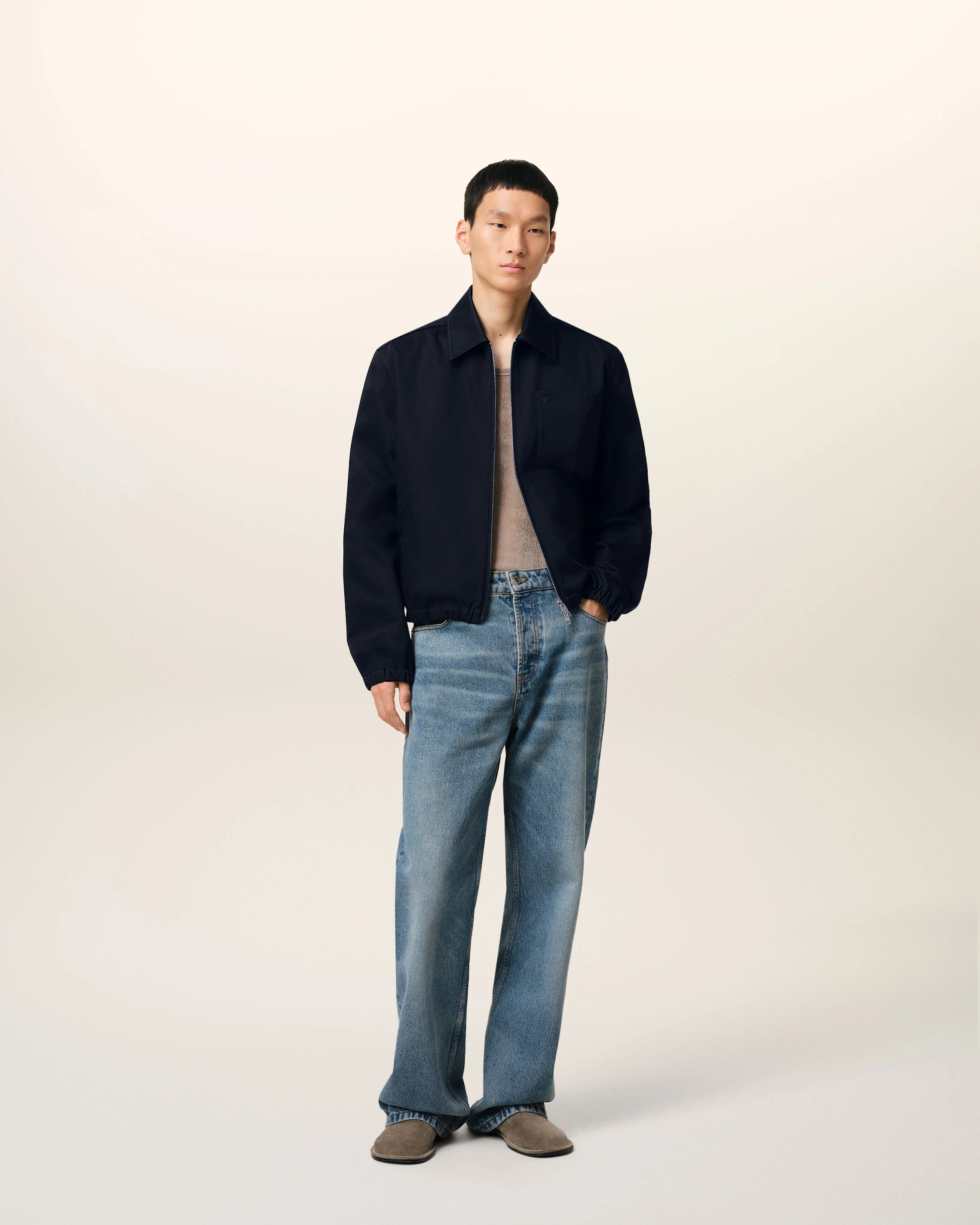 Navy Cotton Ami de Coeur Zipped Jacket