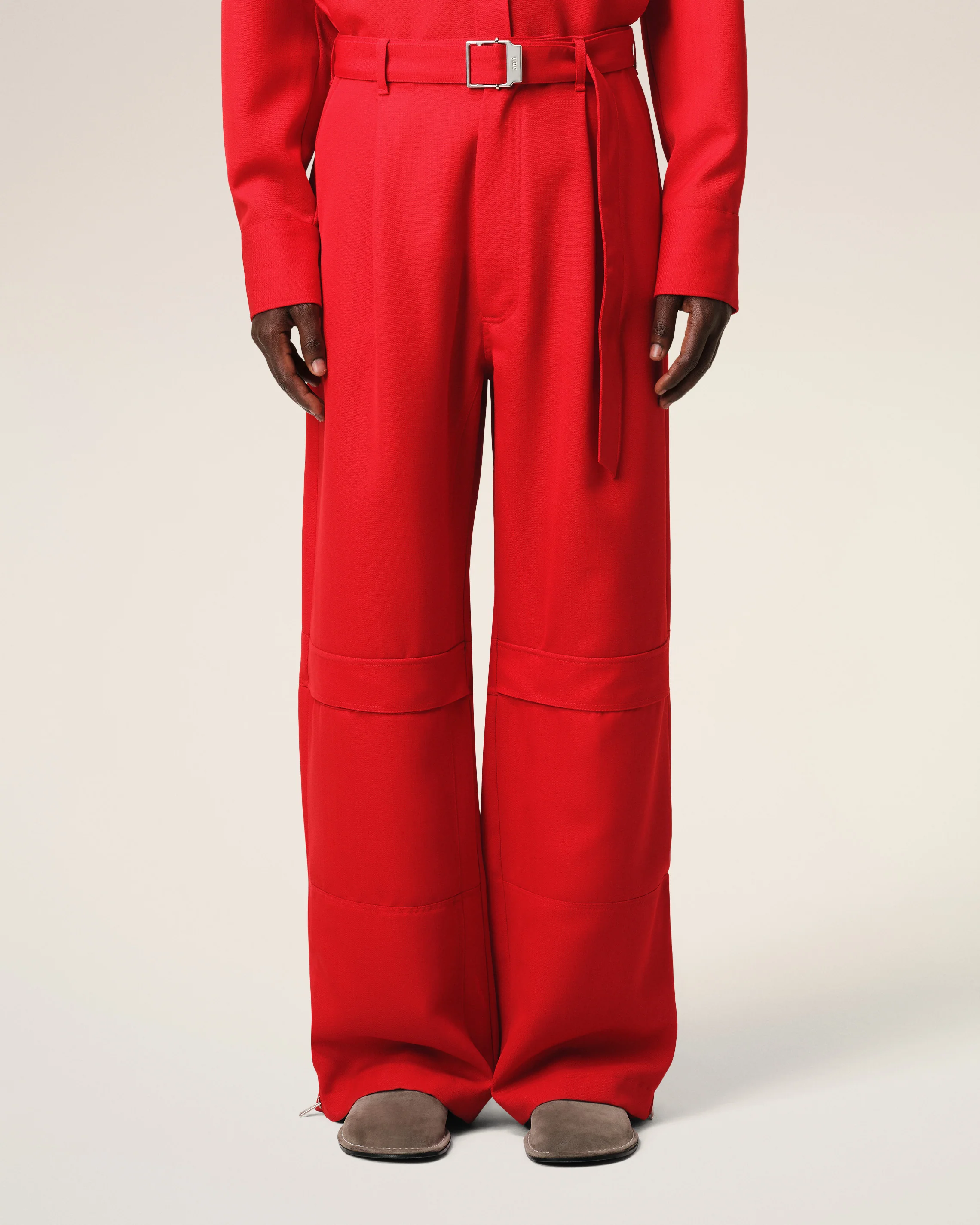 Red Wool Cargo Trousers