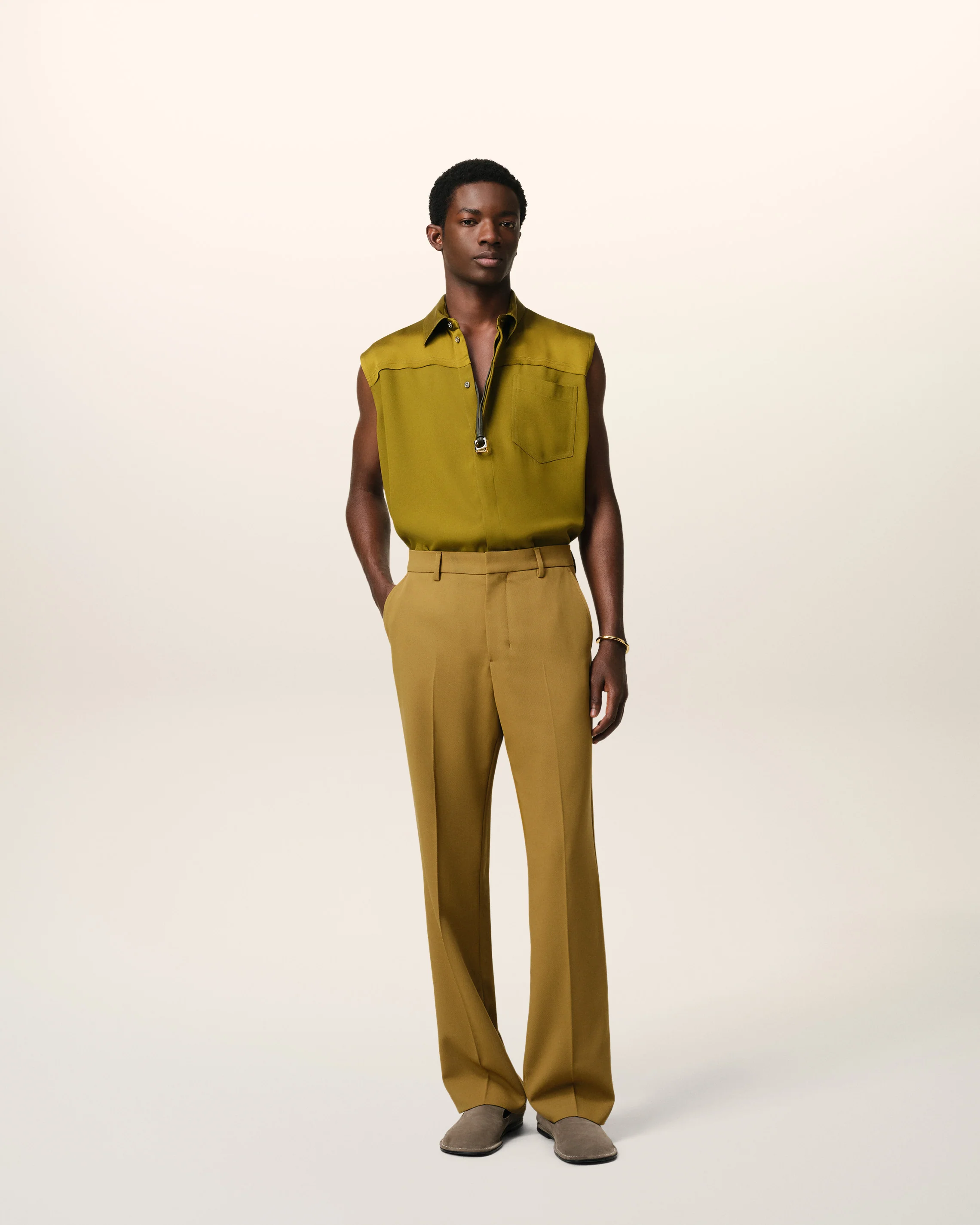 Mustard Wool Straight Fit Trousers