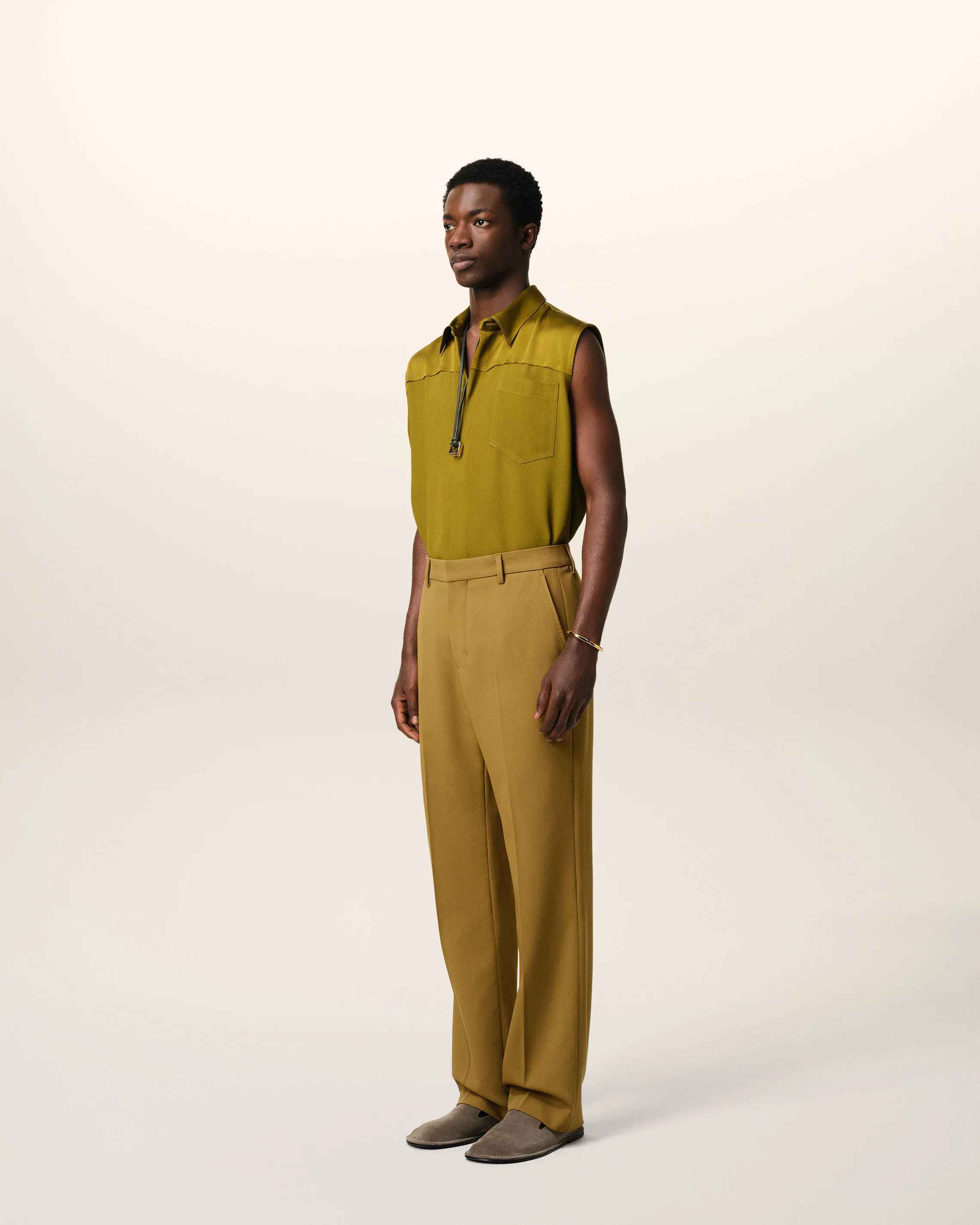Mustard Wool Straight Fit Trousers