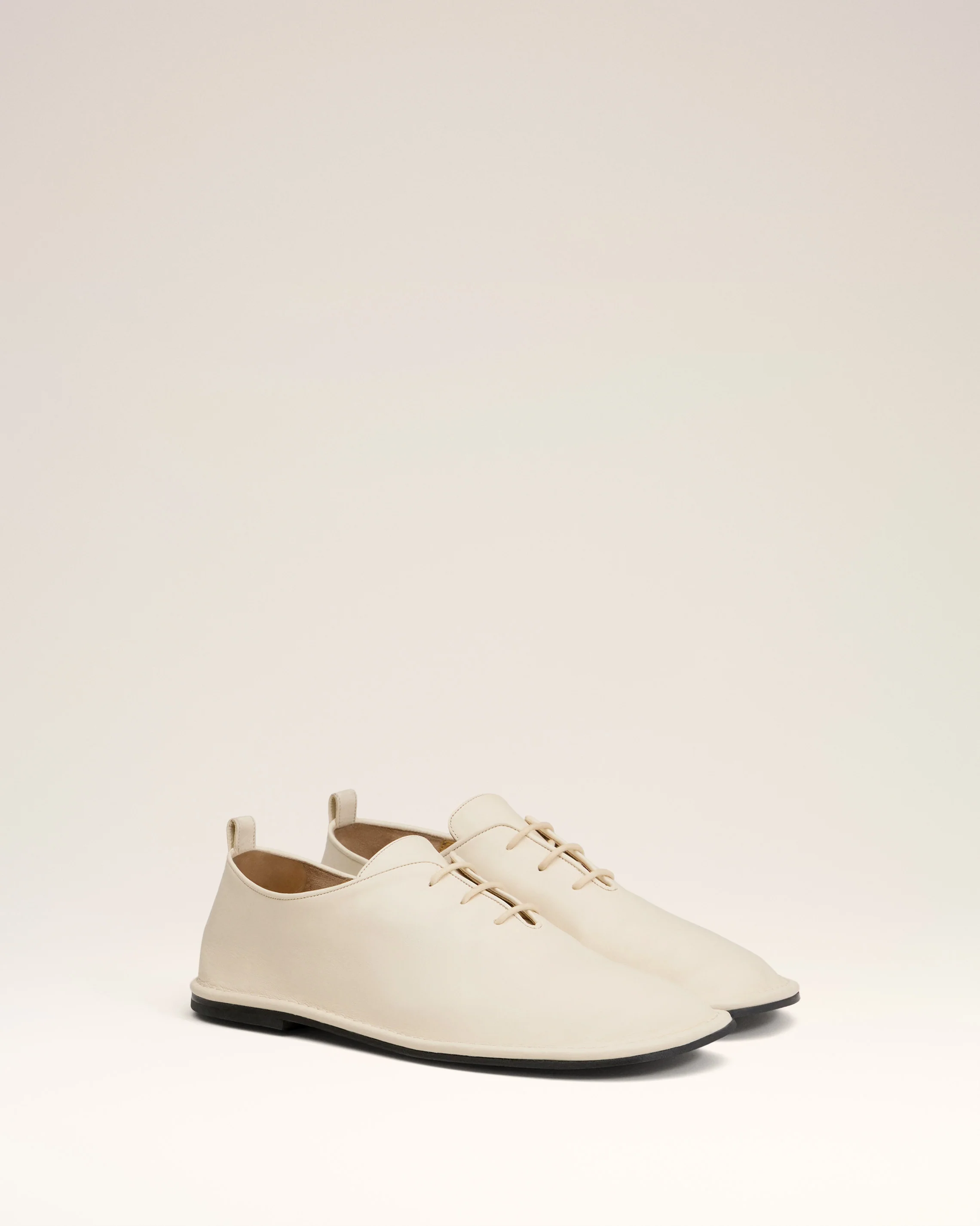 Beige Leather One Cut Shoes