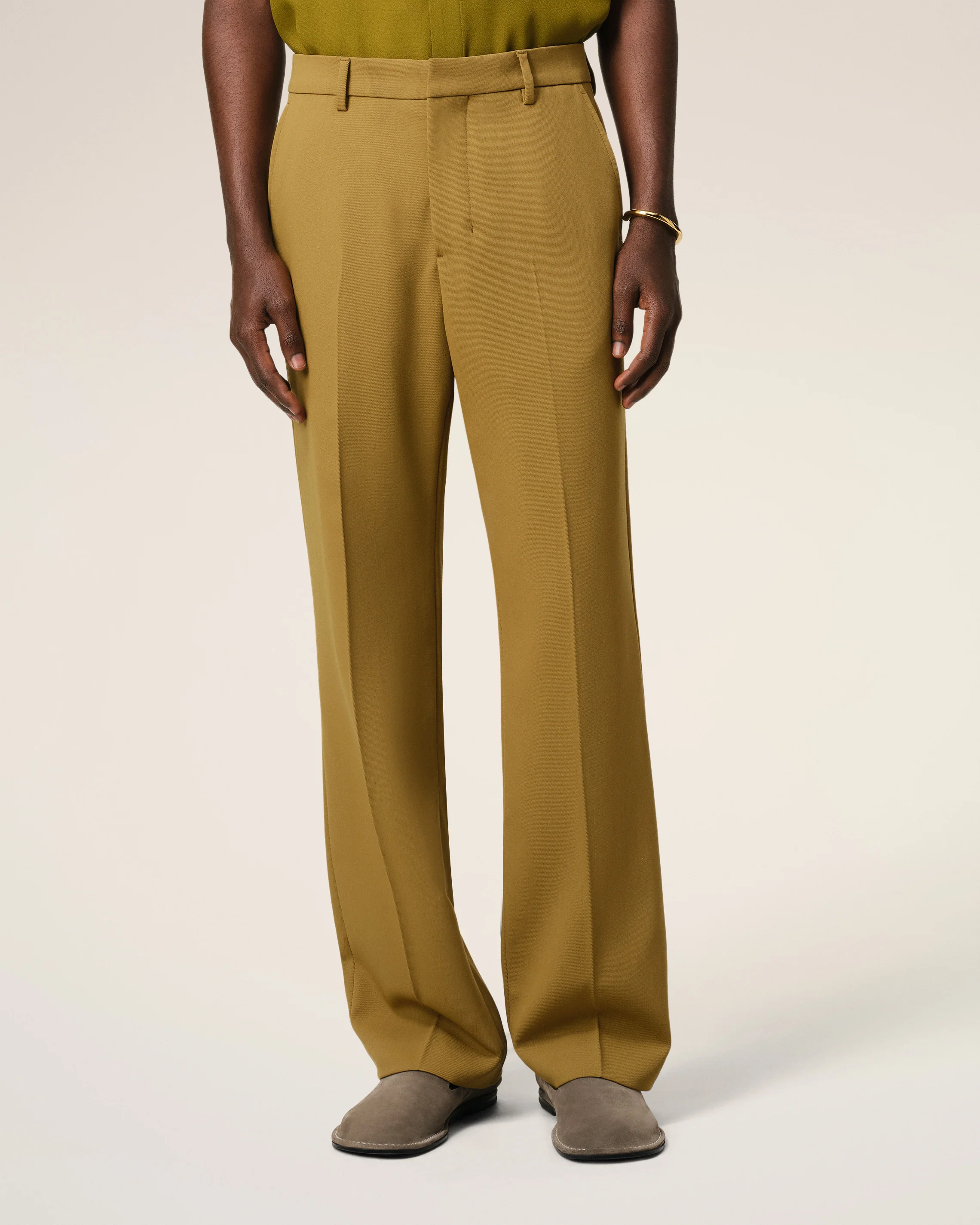 Mustard Wool Straight Fit Trousers