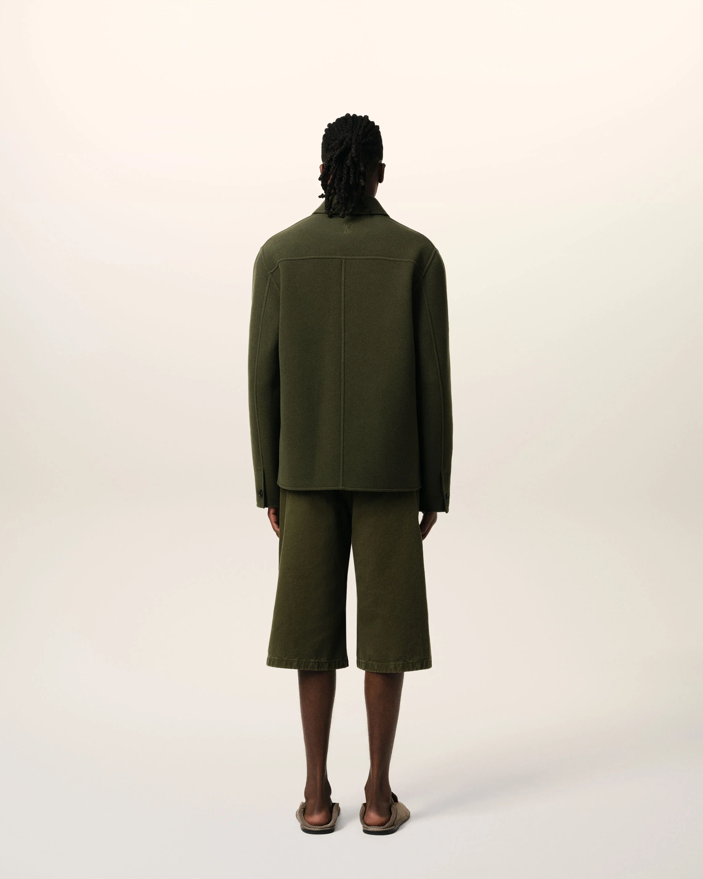 Green Wool Knit Boxy Buttoned Jacket