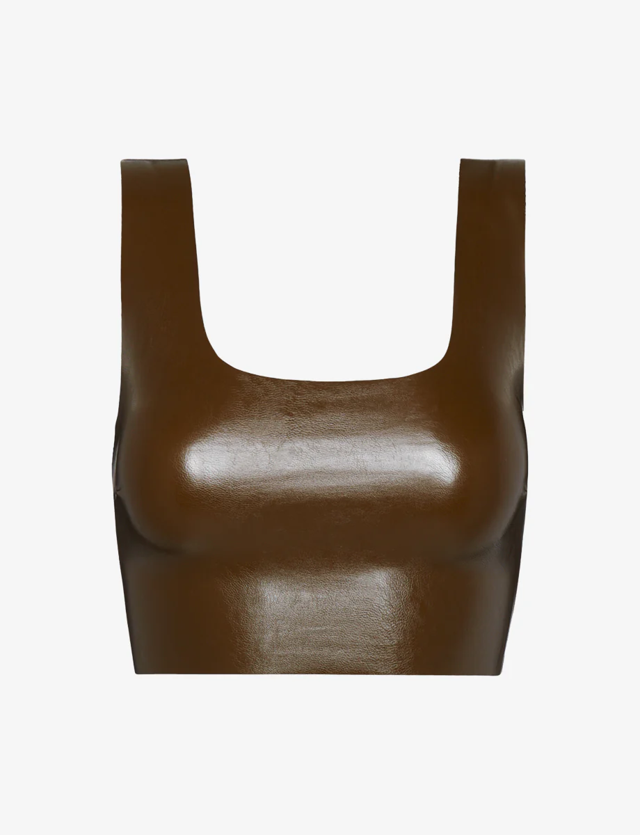 Faux Leather Squareneck Crop Top