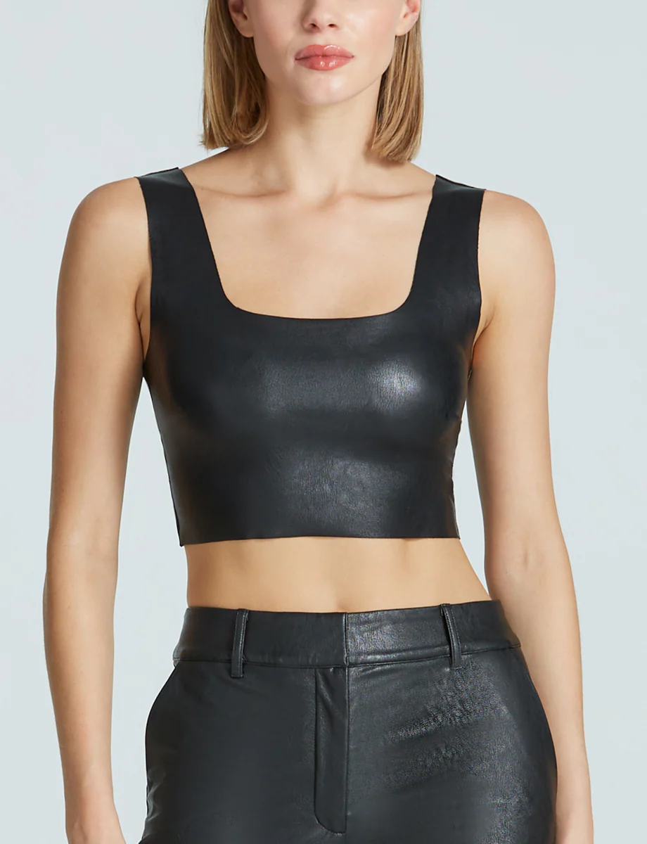 Faux Leather Squareneck Crop Top