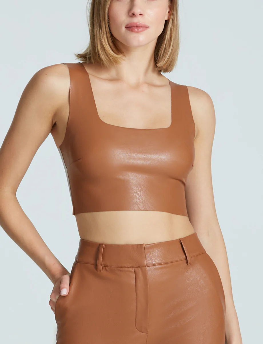 Faux Leather Squareneck Crop Top