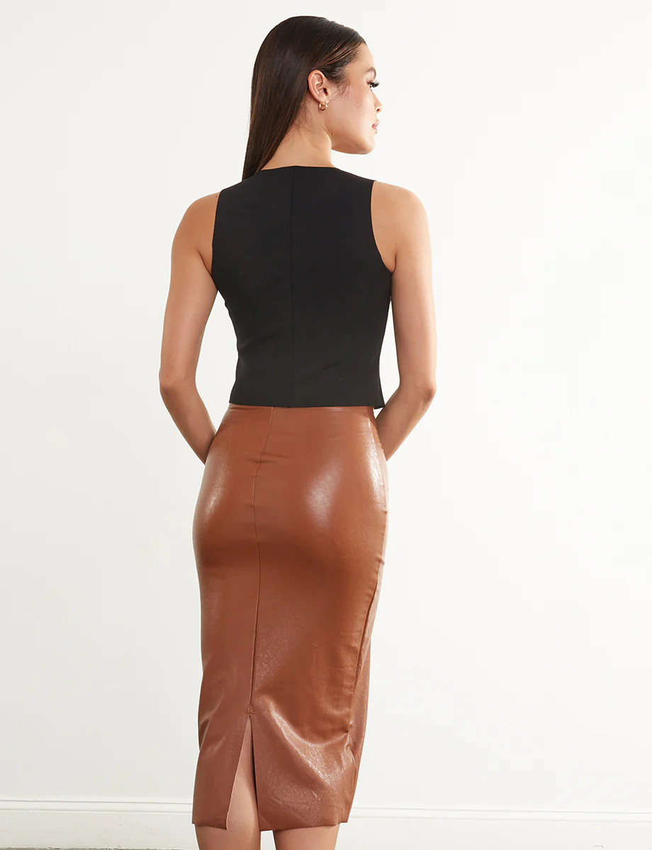 Faux Leather Midi Skirt
