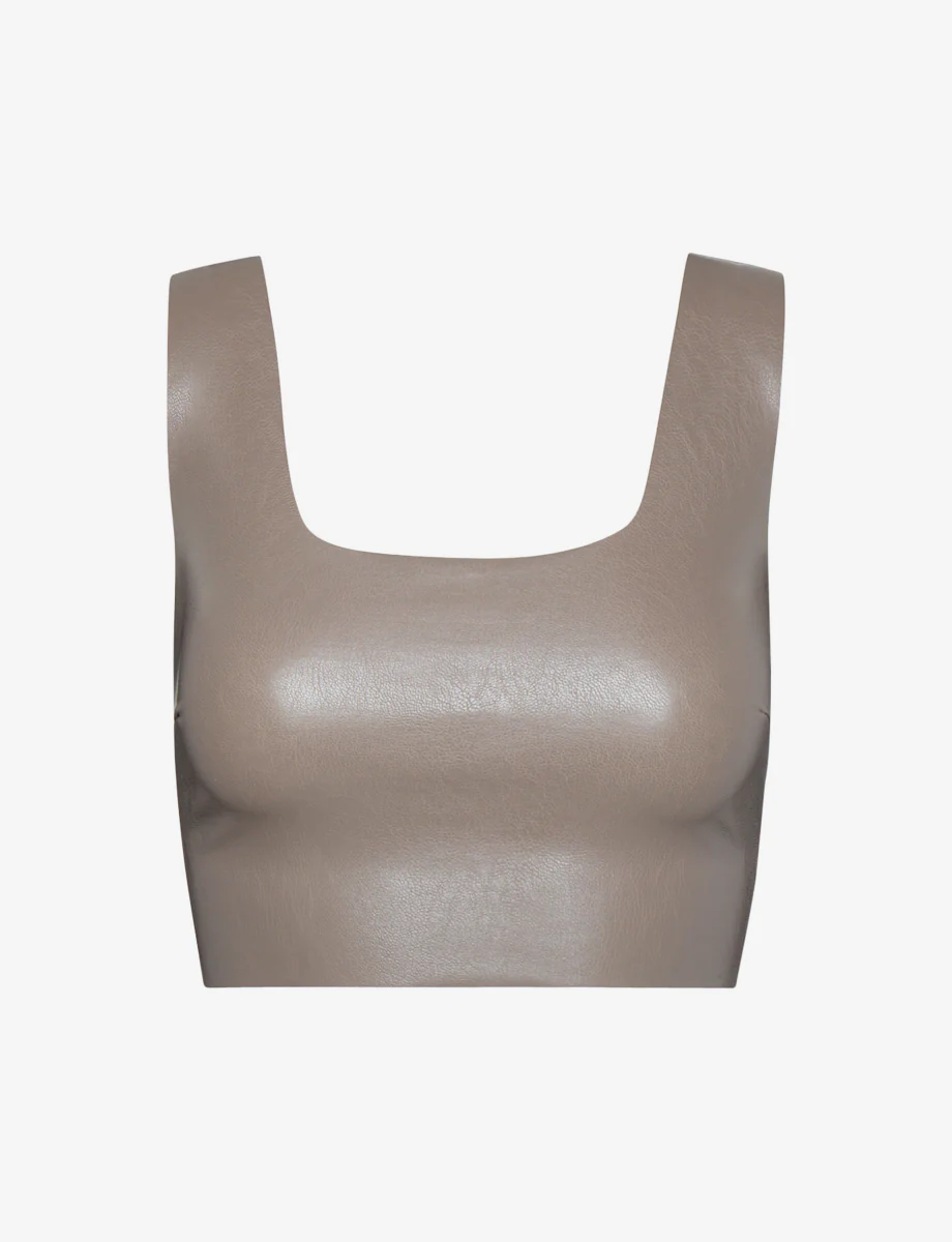 Faux Leather Squareneck Crop Top
