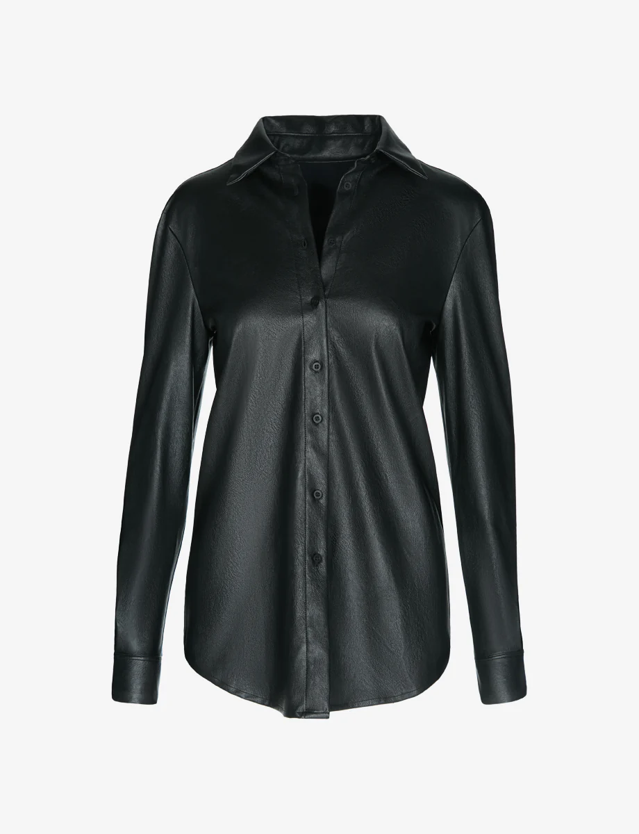 Lightweight Faux Leather Oversized Button Down