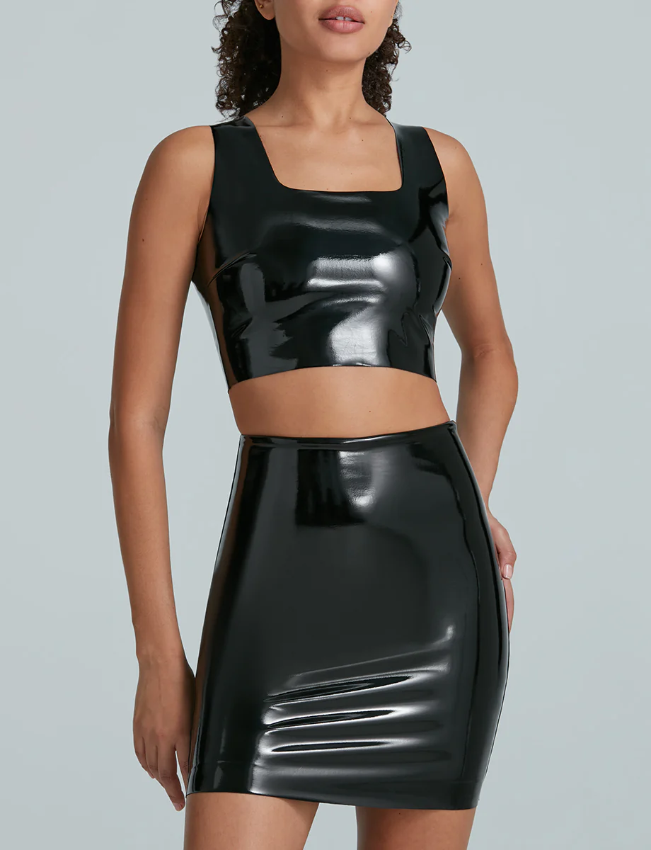 Faux Patent Leather Crop Top