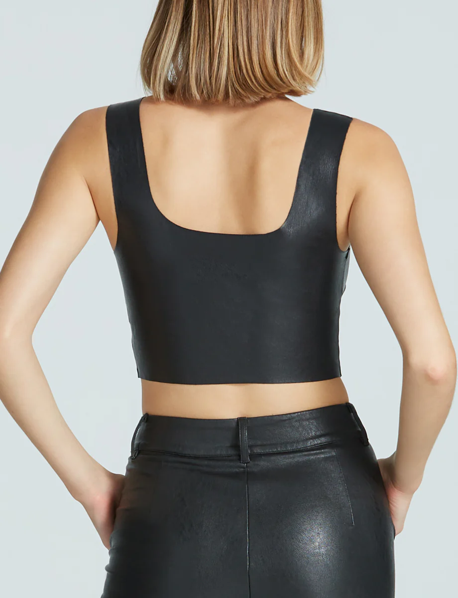 Faux Leather Squareneck Crop Top
