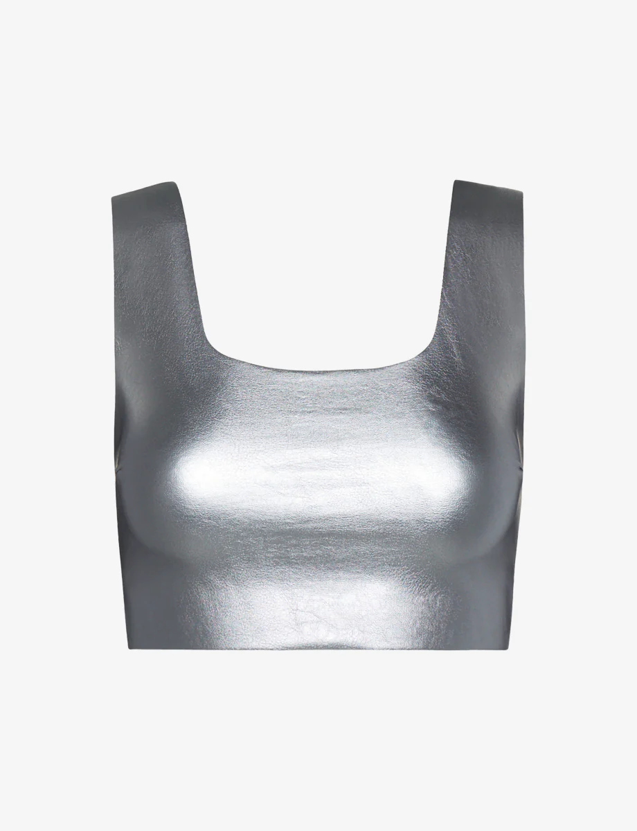 Faux Leather Squareneck Crop Top