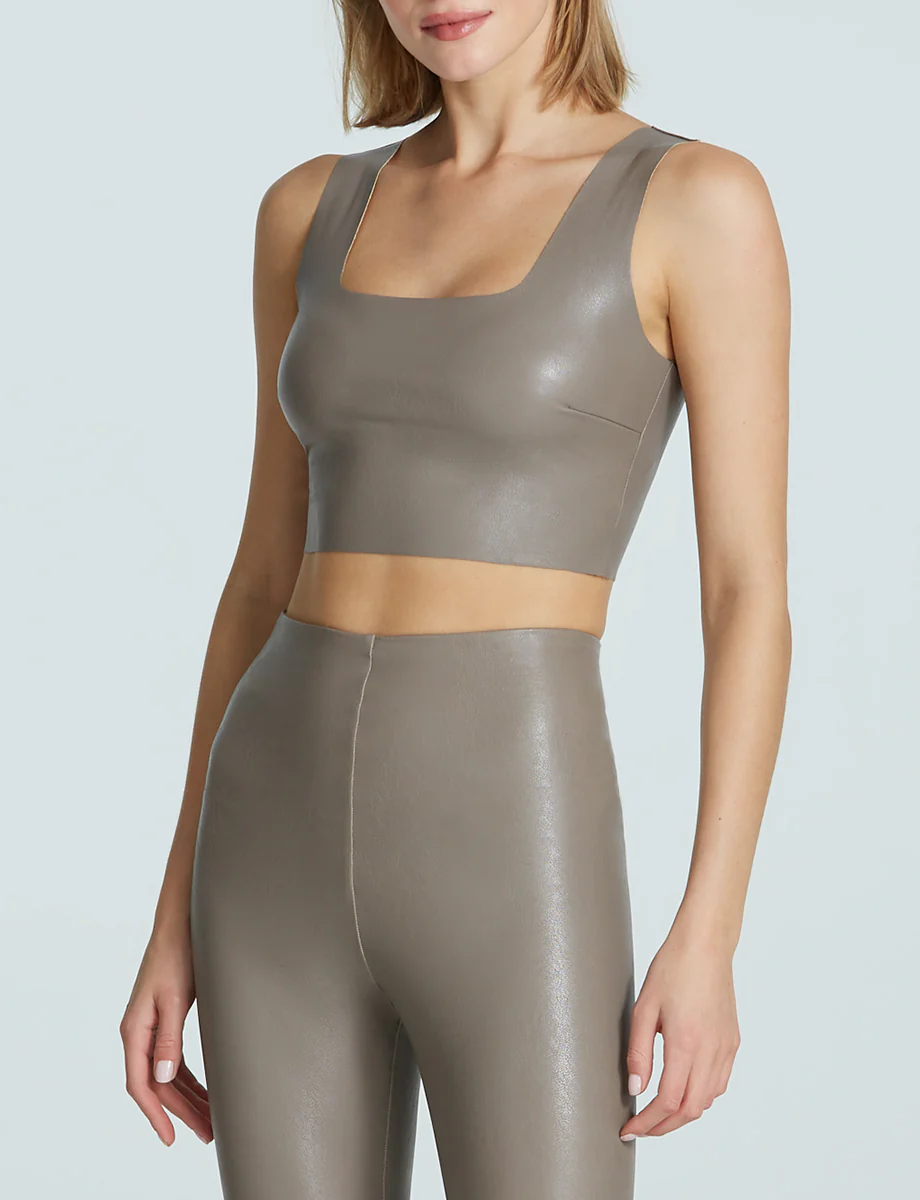 Faux Leather Squareneck Crop Top