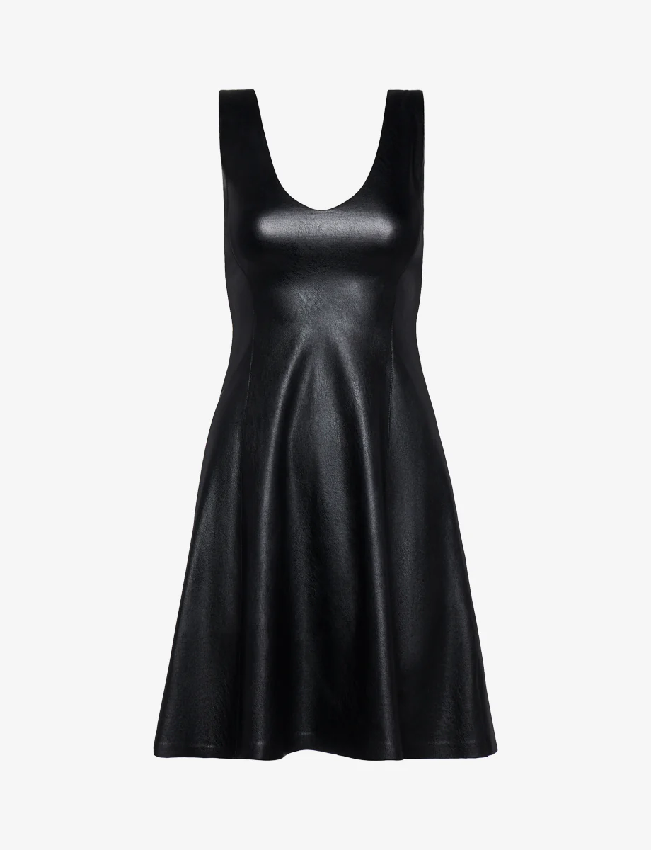 Faux Leather V-Neck Founder Dress