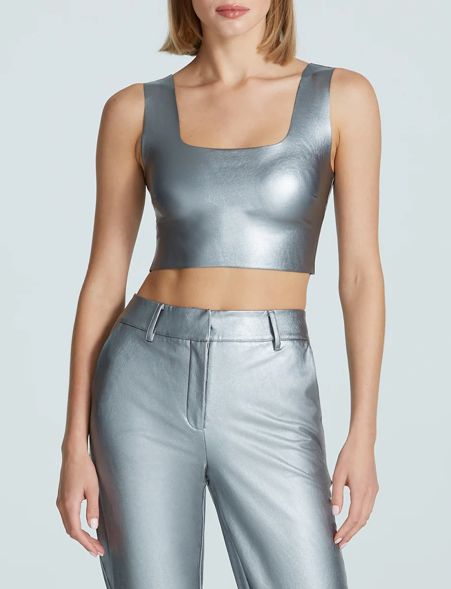 Faux Leather Squareneck Crop Top