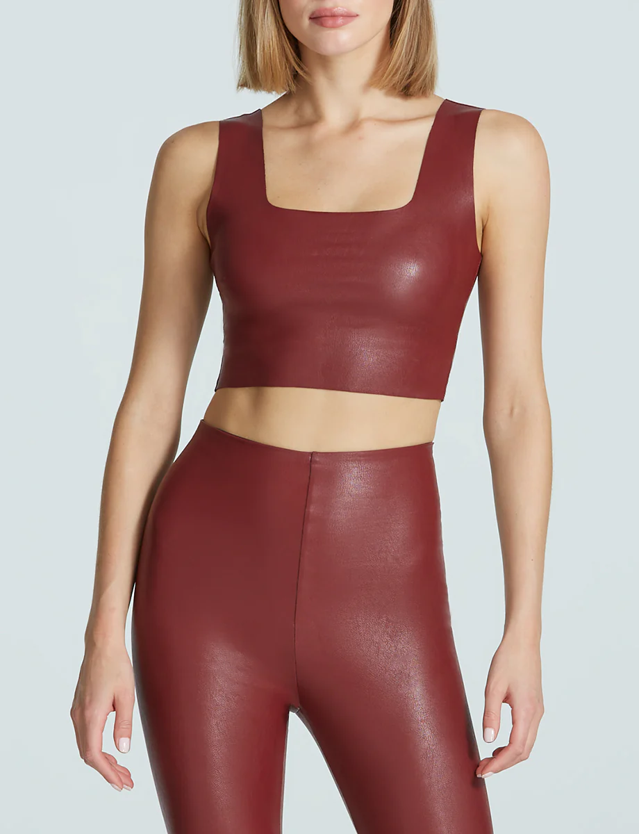 Faux Leather Squareneck Crop Top