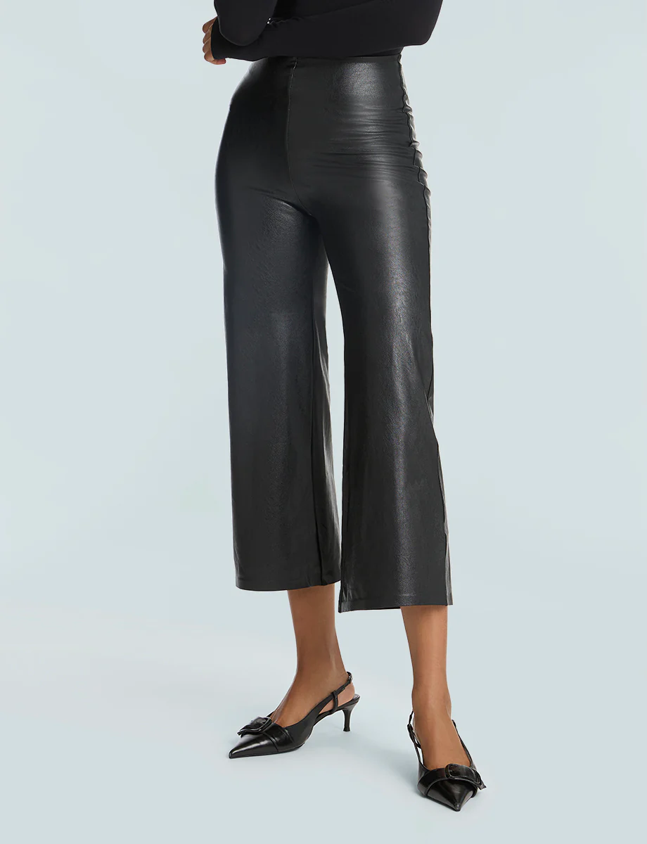 Faux Leather Cropped Wide Leg Pant