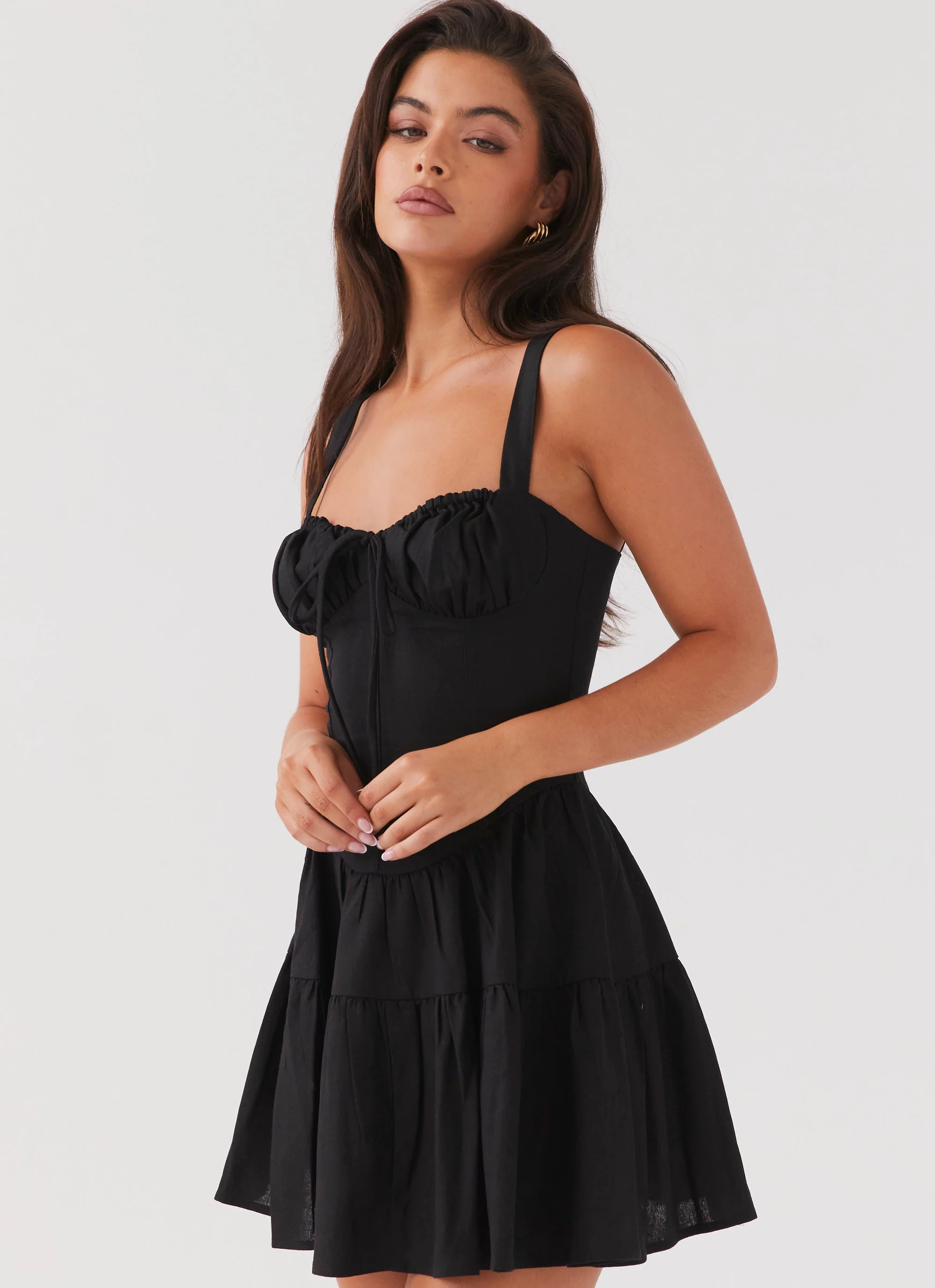 Lucie Linen Mini Dress - Black