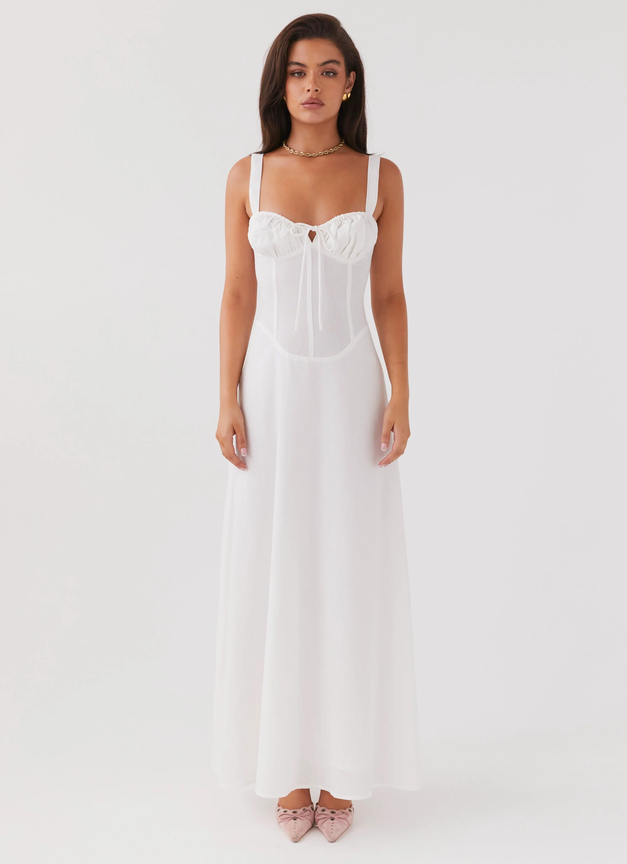 Lucie Linen Maxi Dress - White