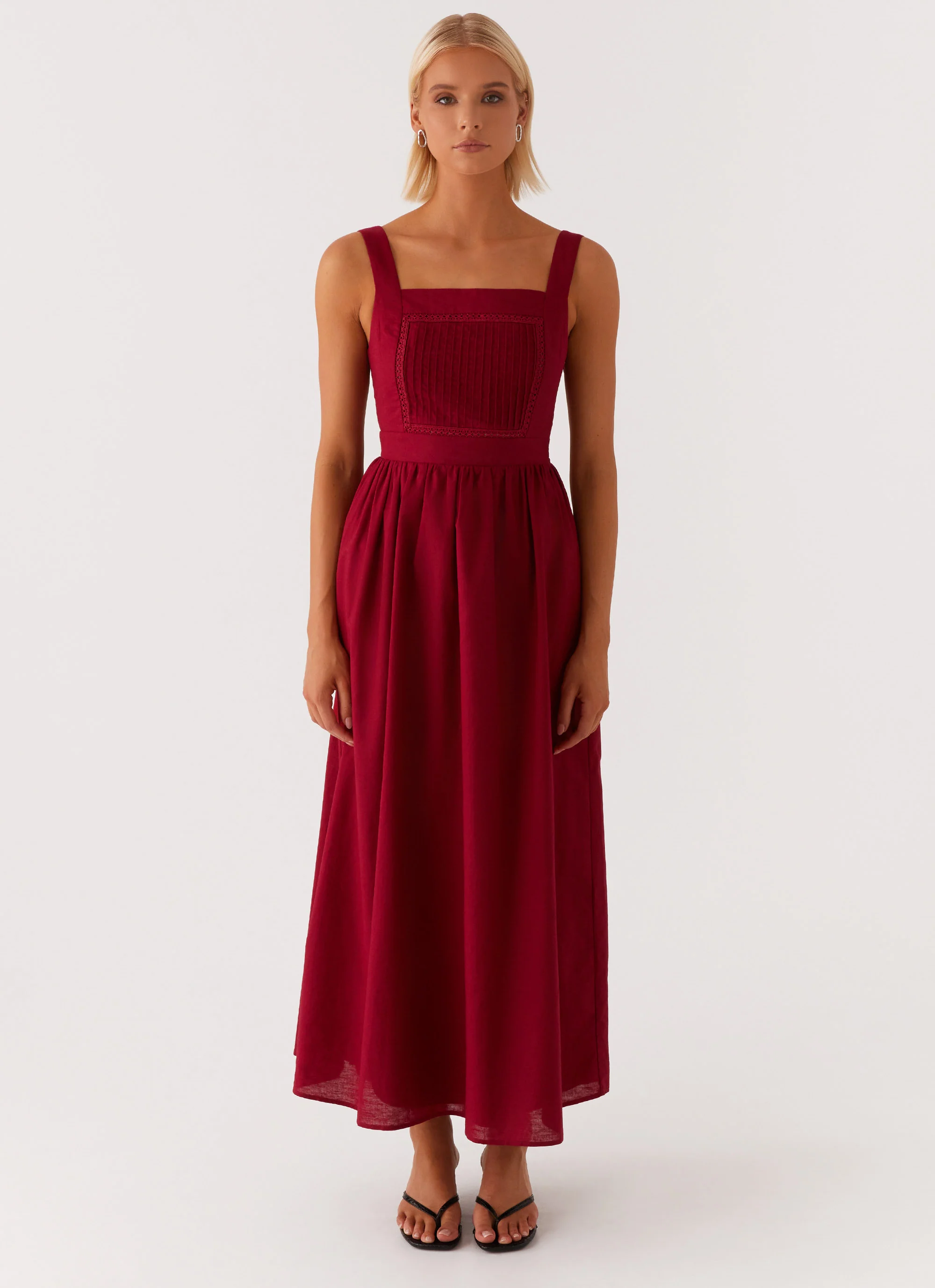 Brylin Linen Midi Dress - Red