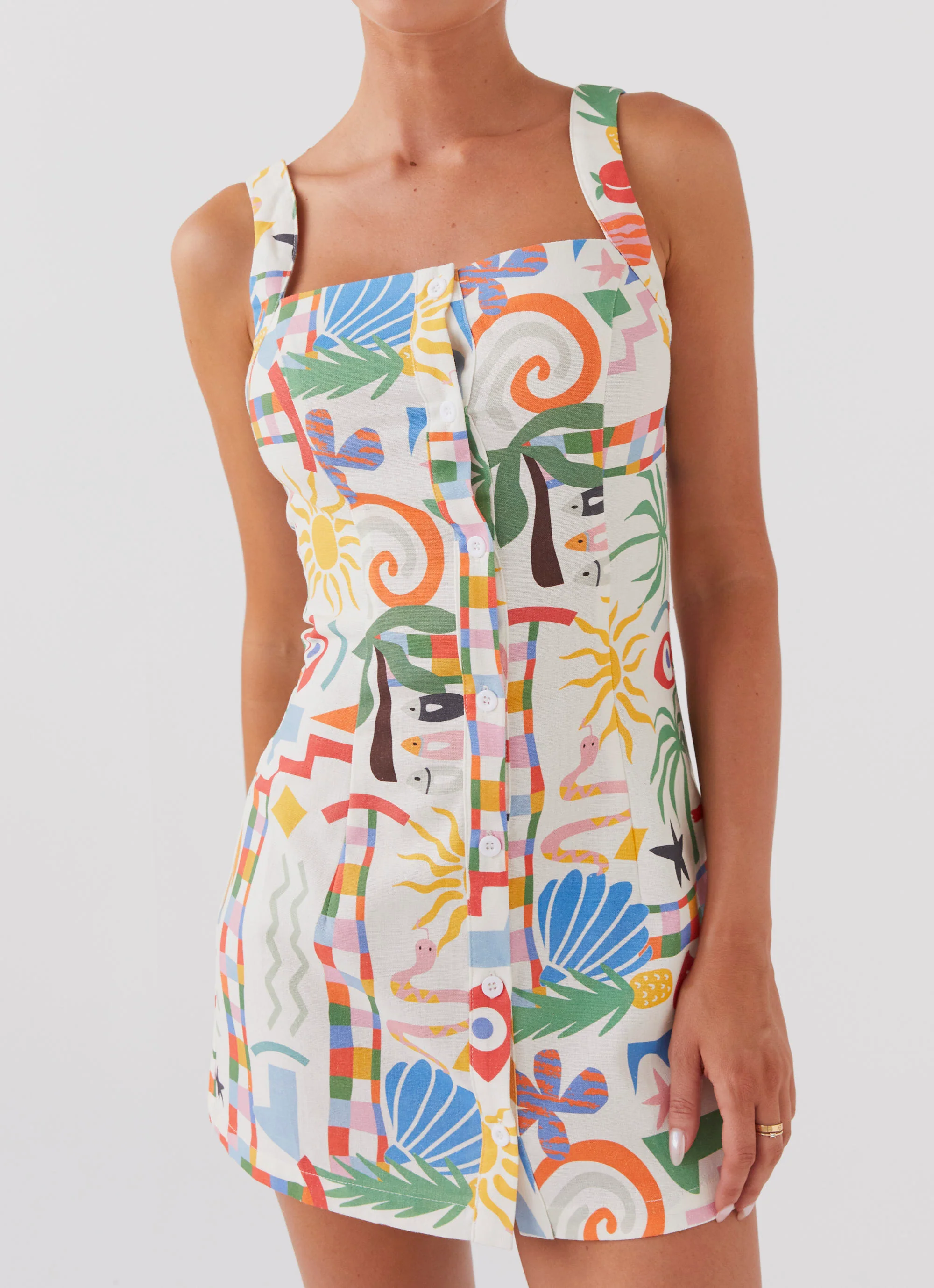 Tori Linen Mini Dress - Summer Palm
