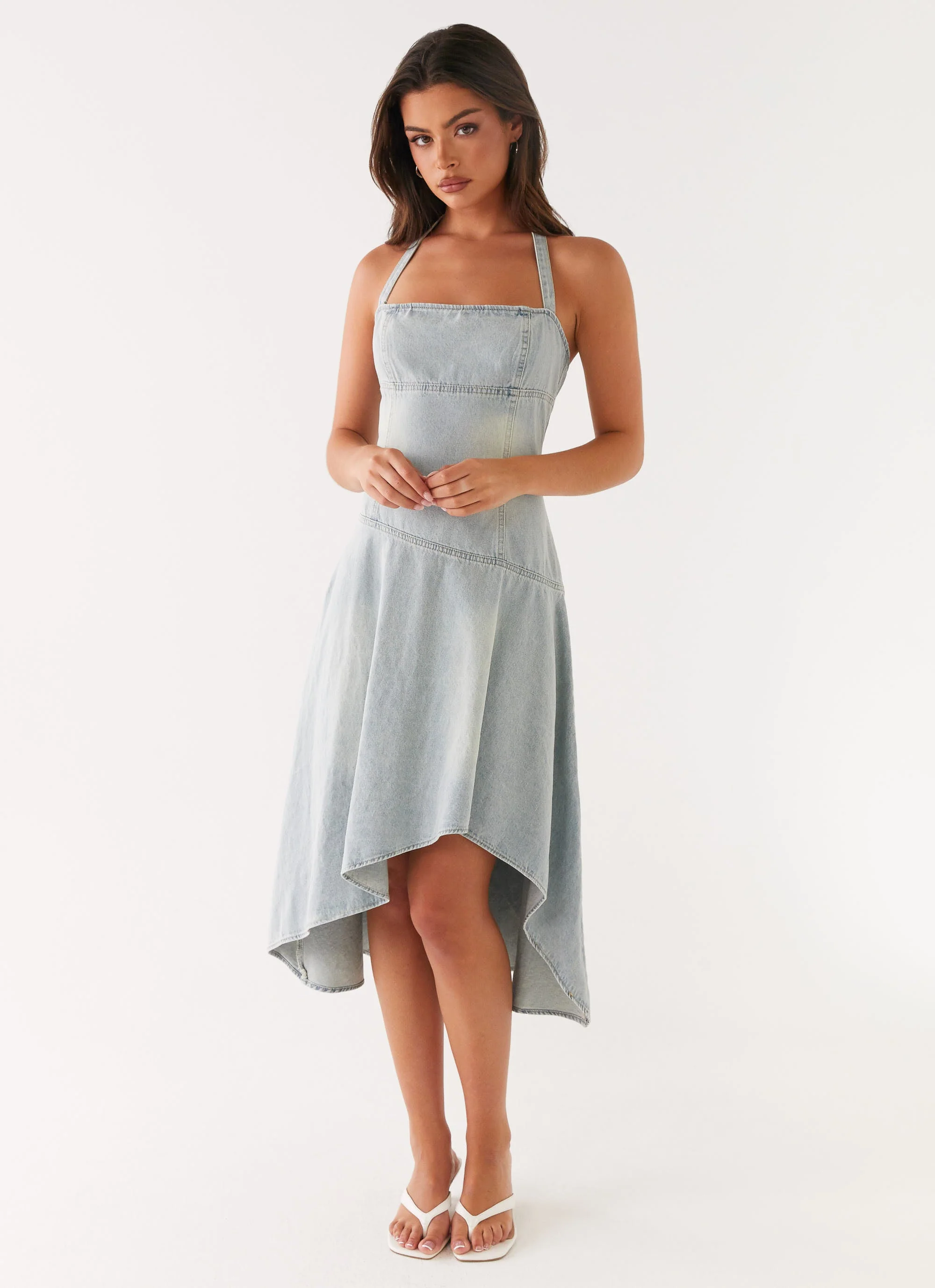 Tanisha Denim Midi Dress - Washed Blue