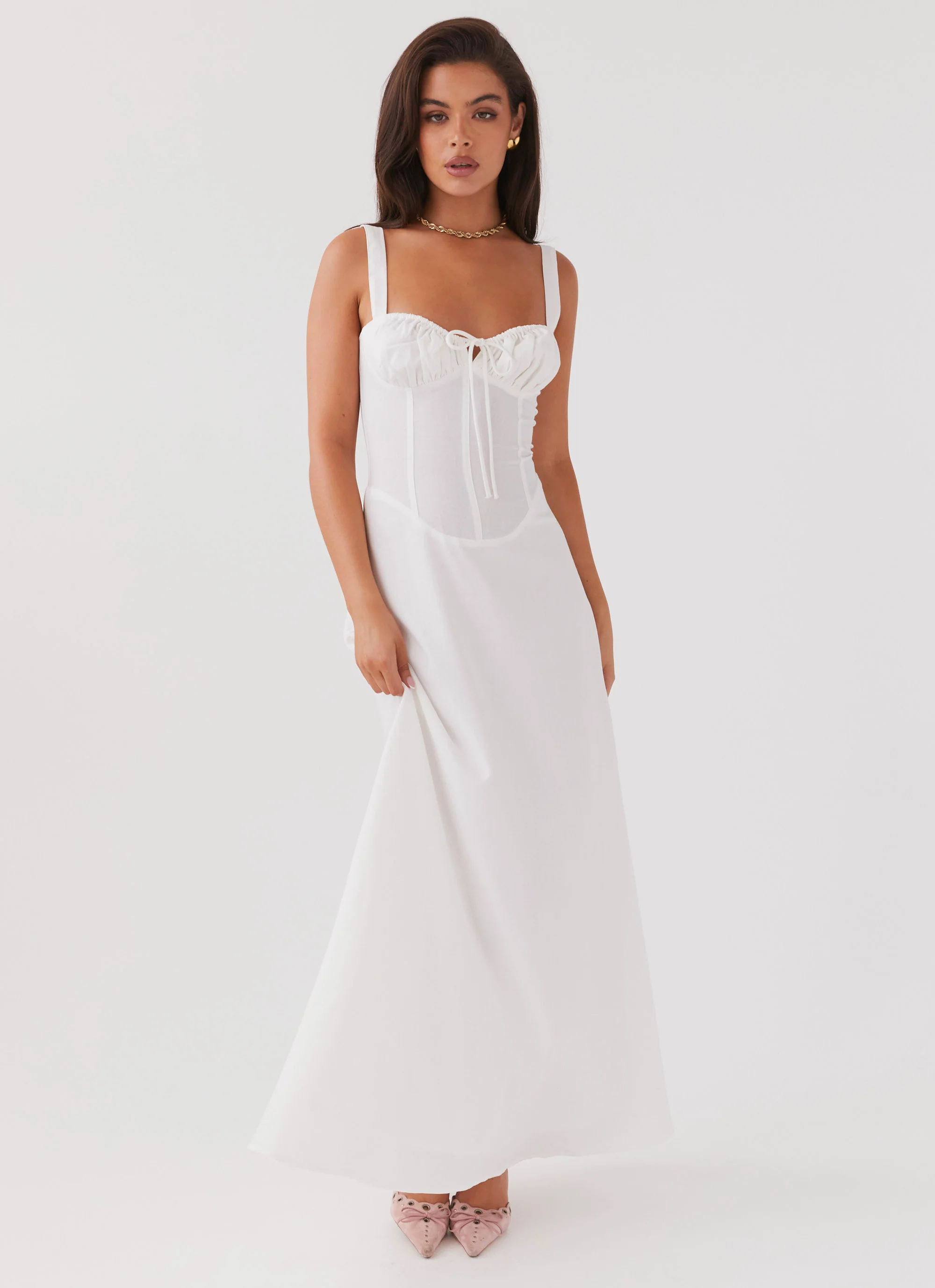 Lucie Linen Maxi Dress - White