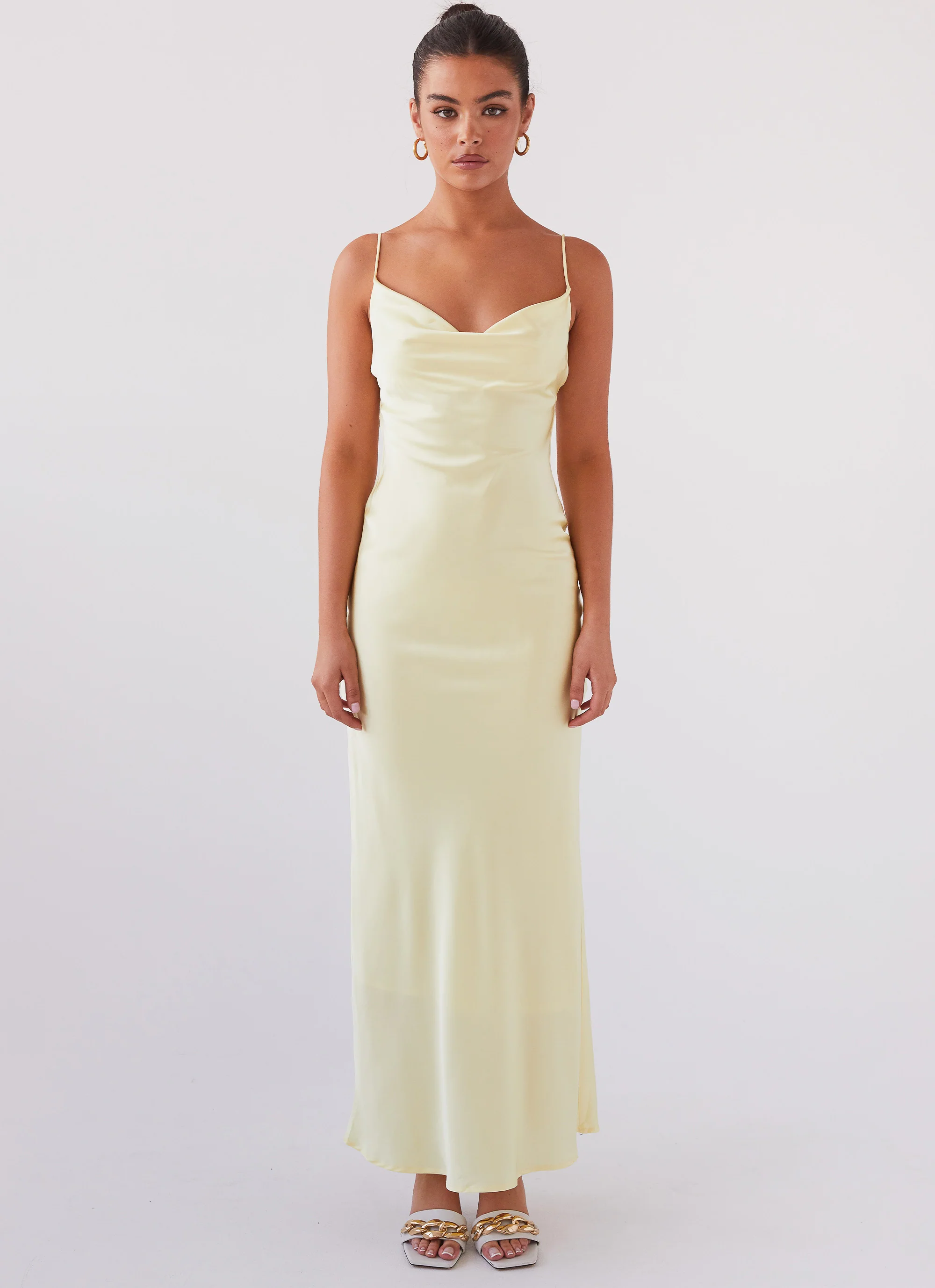 Joanna Satin Maxi Dress - Lemon
