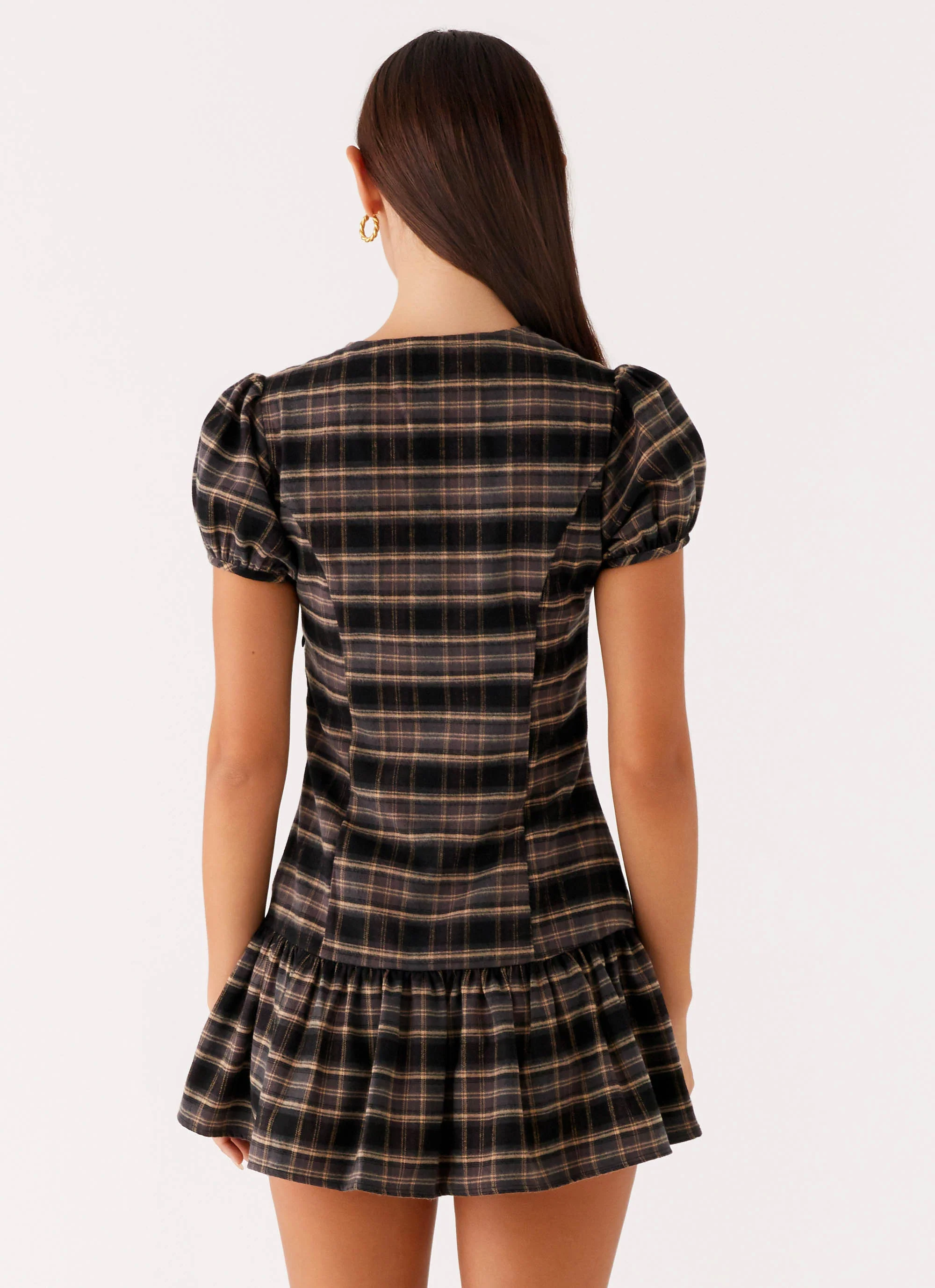 Taylor Keyhole Mini Dress - Brown Check
