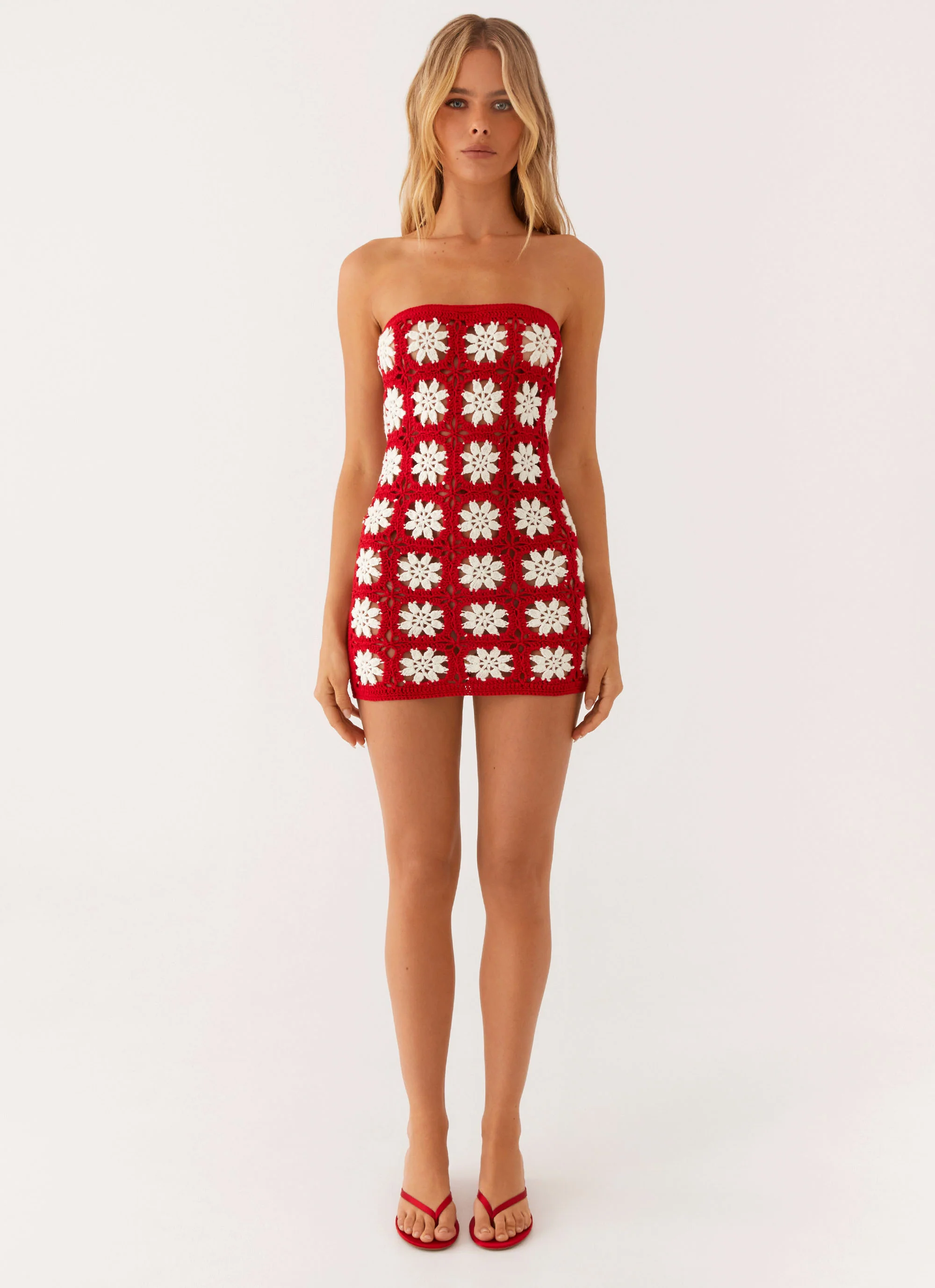 Sabrina Crochet Mini Dress - Red