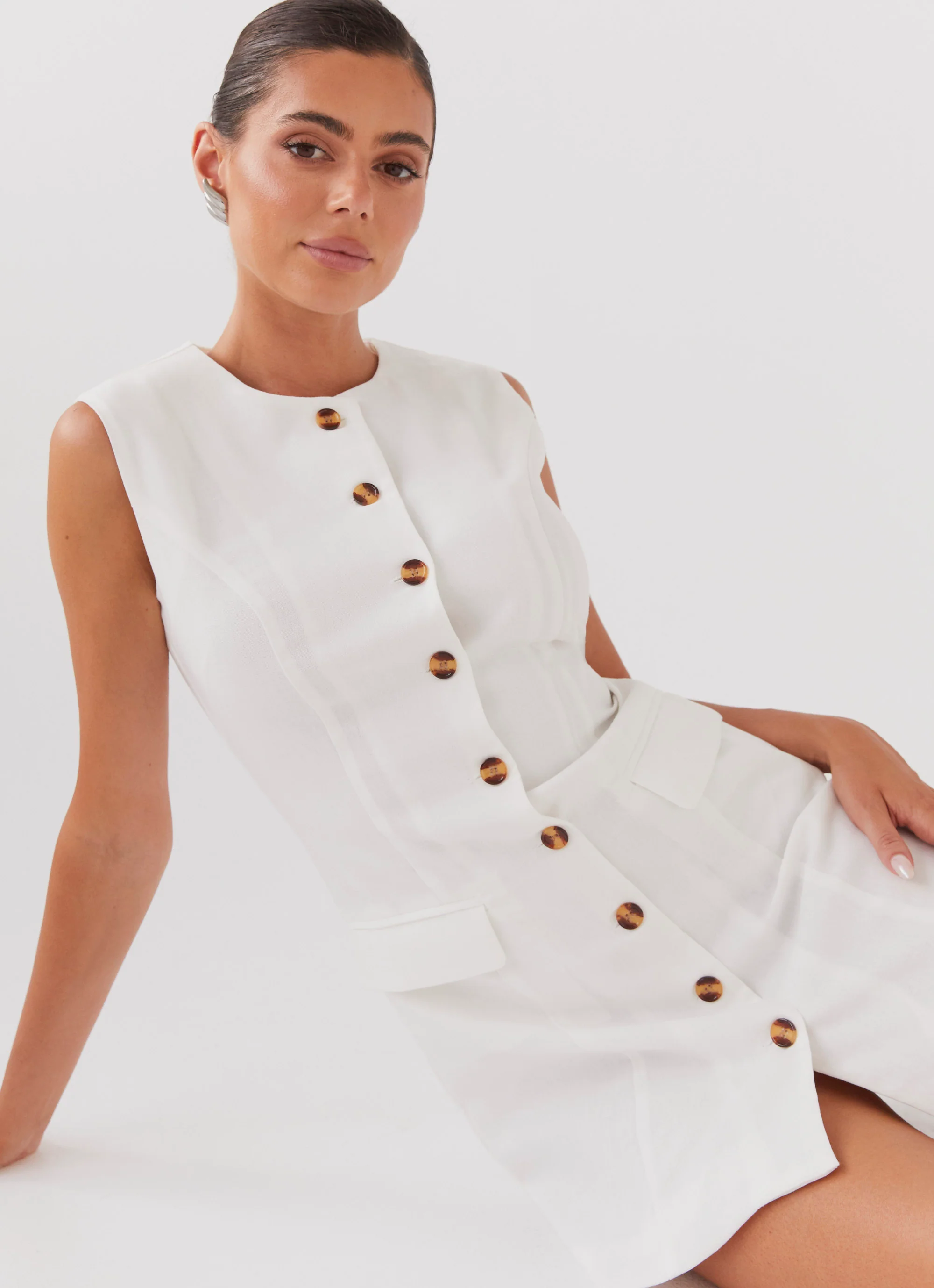 Castello Fiore Linen Mini Dress - White