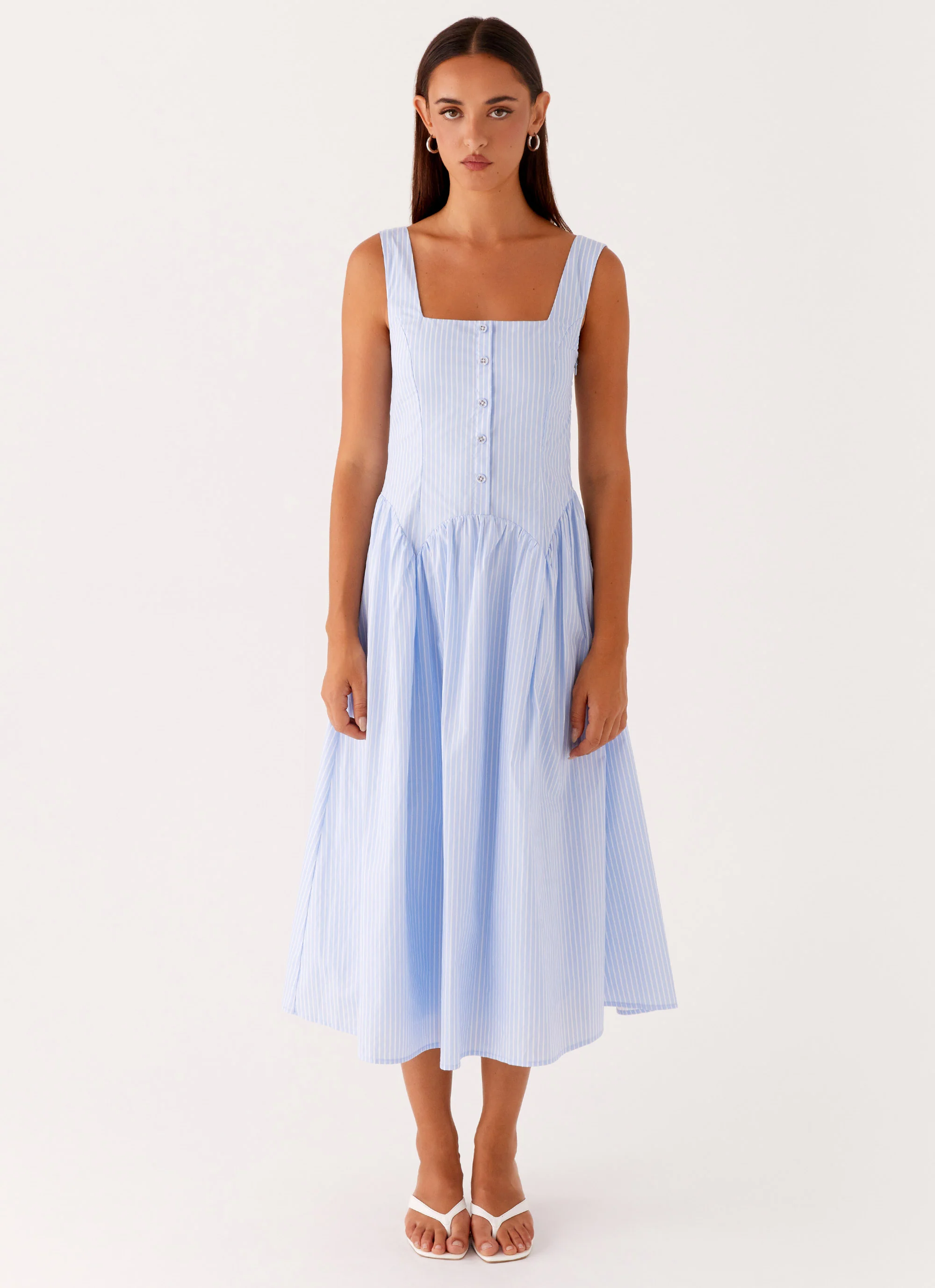Kalina Midi Dress - Blue White Stripe