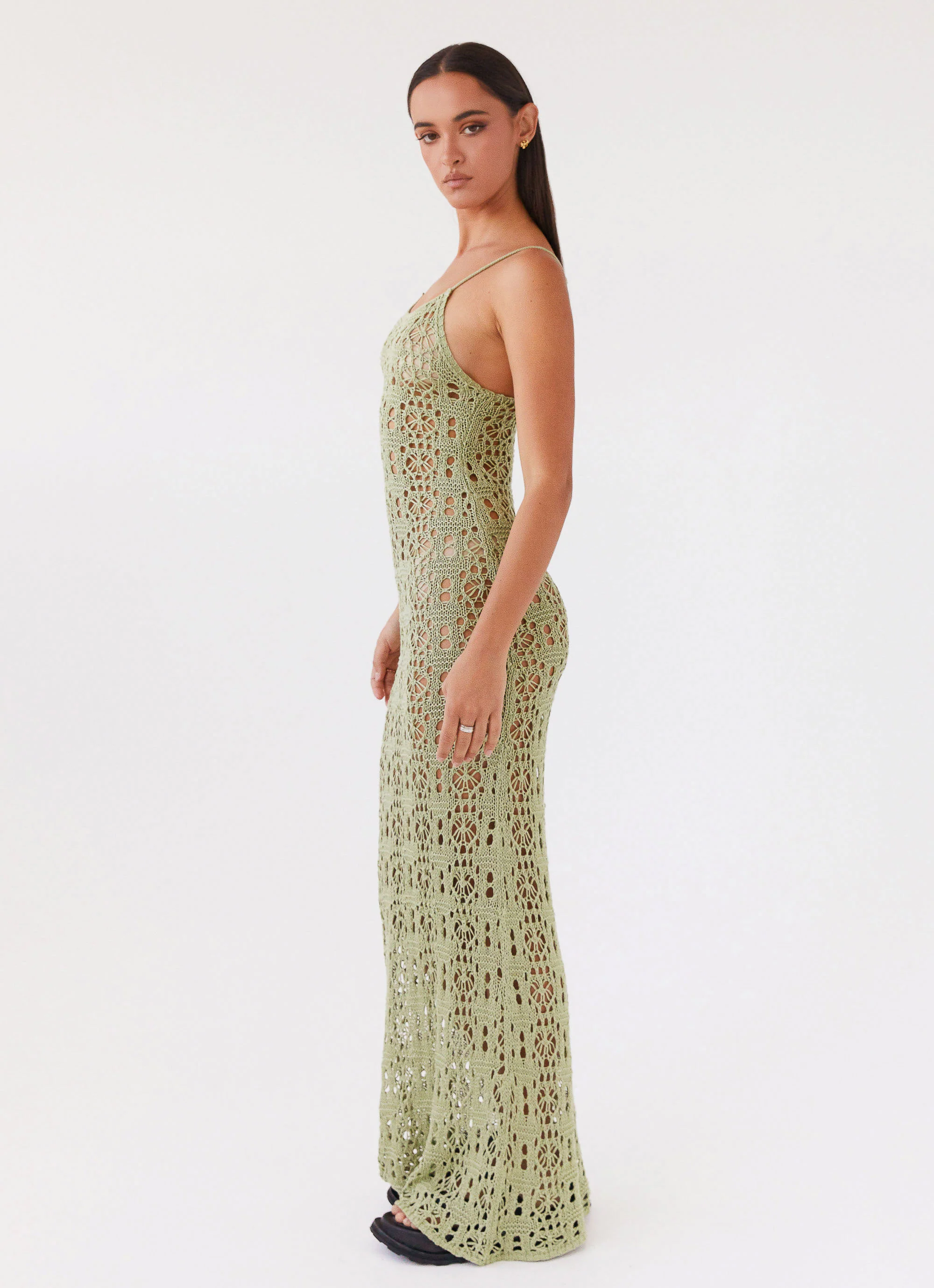Luxora Crochet Maxi Cami Dress - Light Olive
