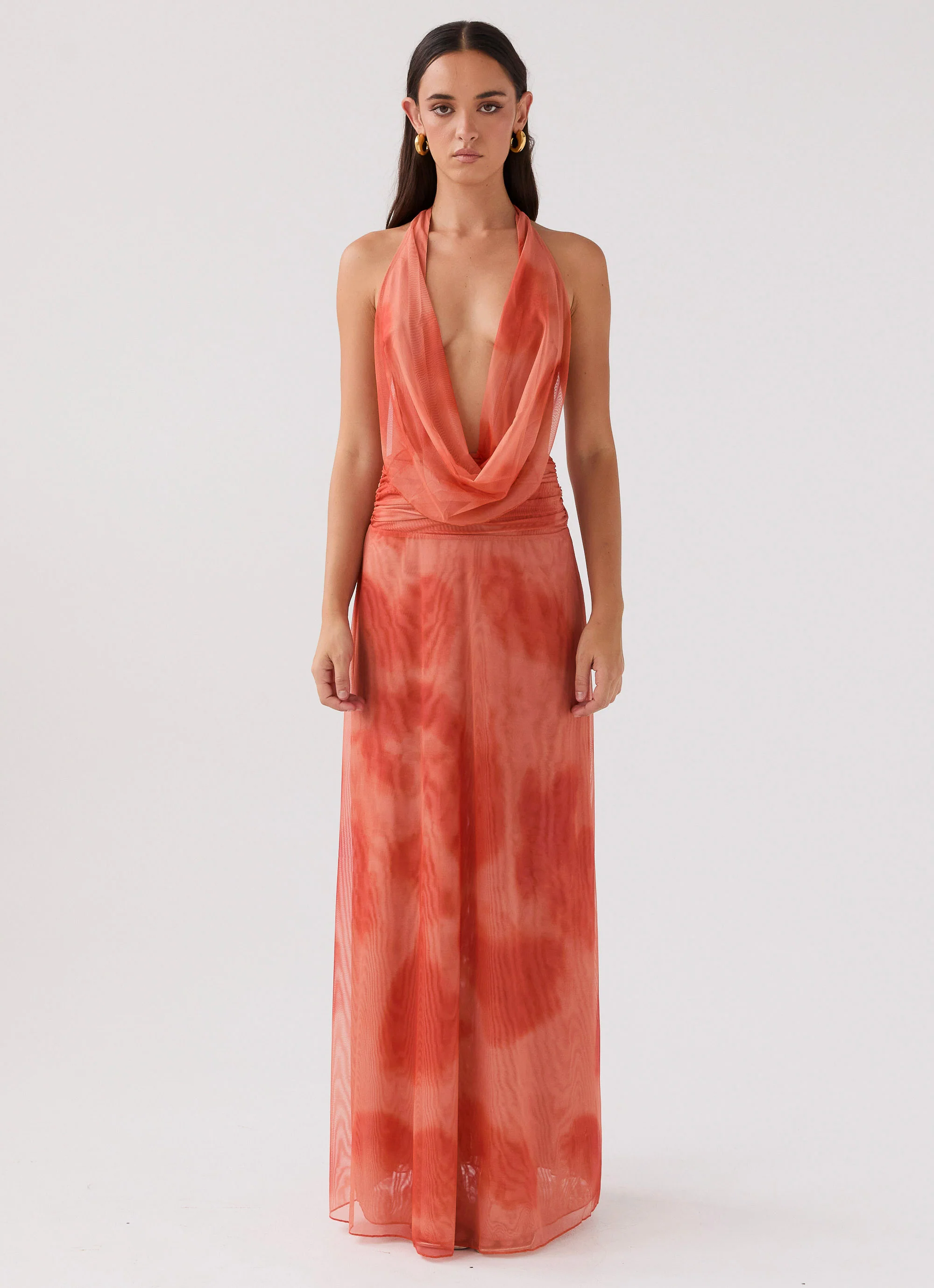 Elysia Chiffon Maxi Dress - Fiery Fusion