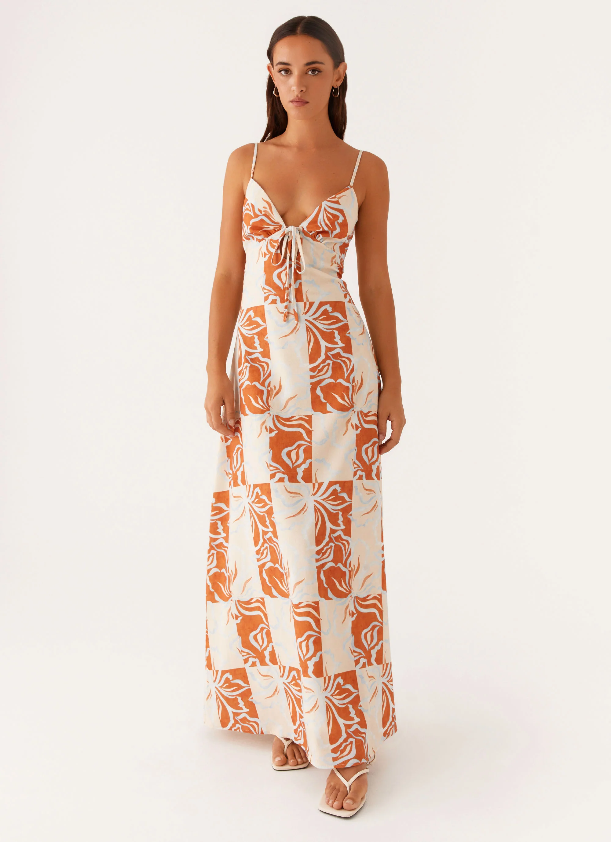 Flora Linen Maxi Dress - Orange Blue Floral