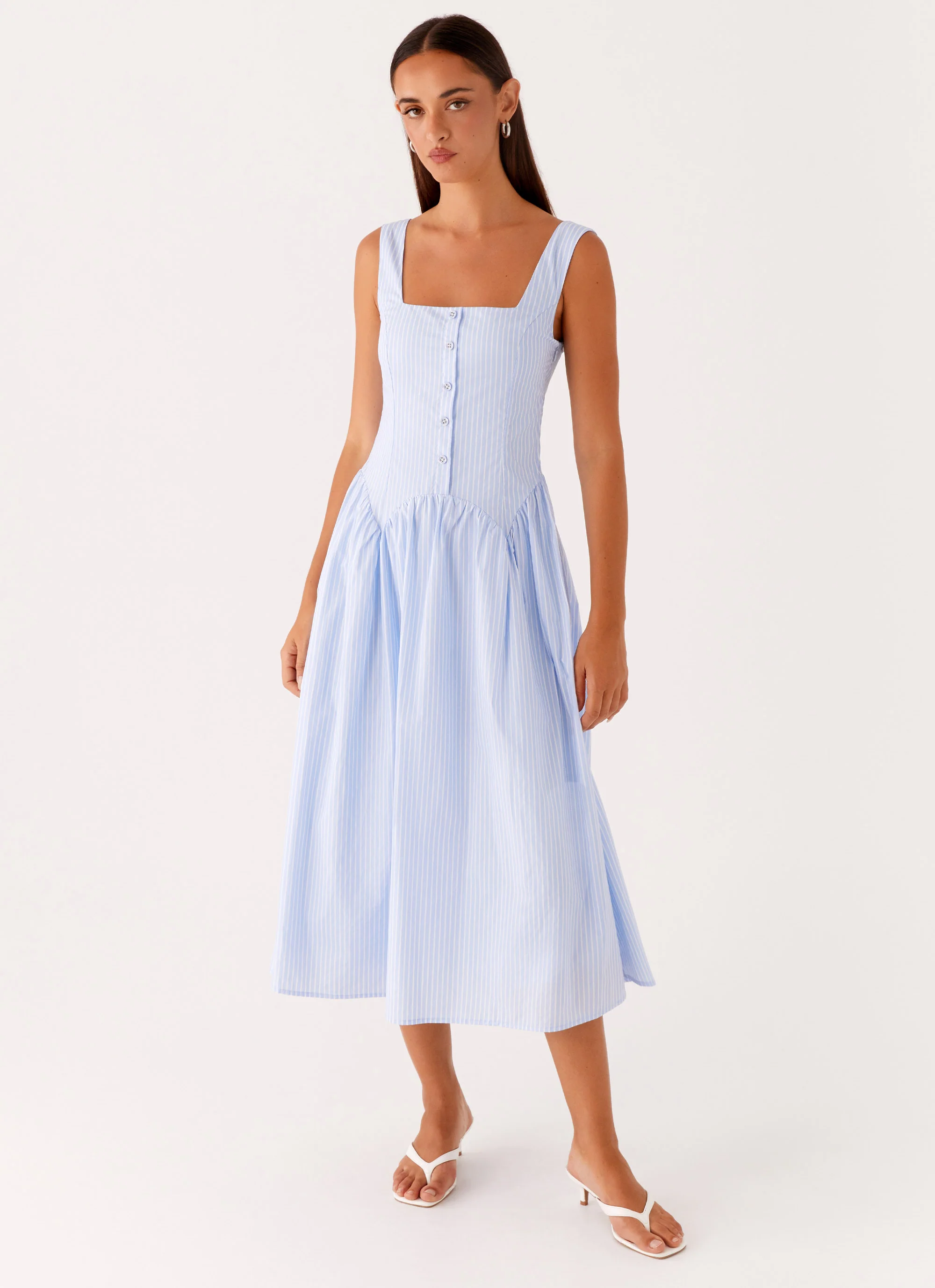 Kalina Midi Dress - Blue White Stripe