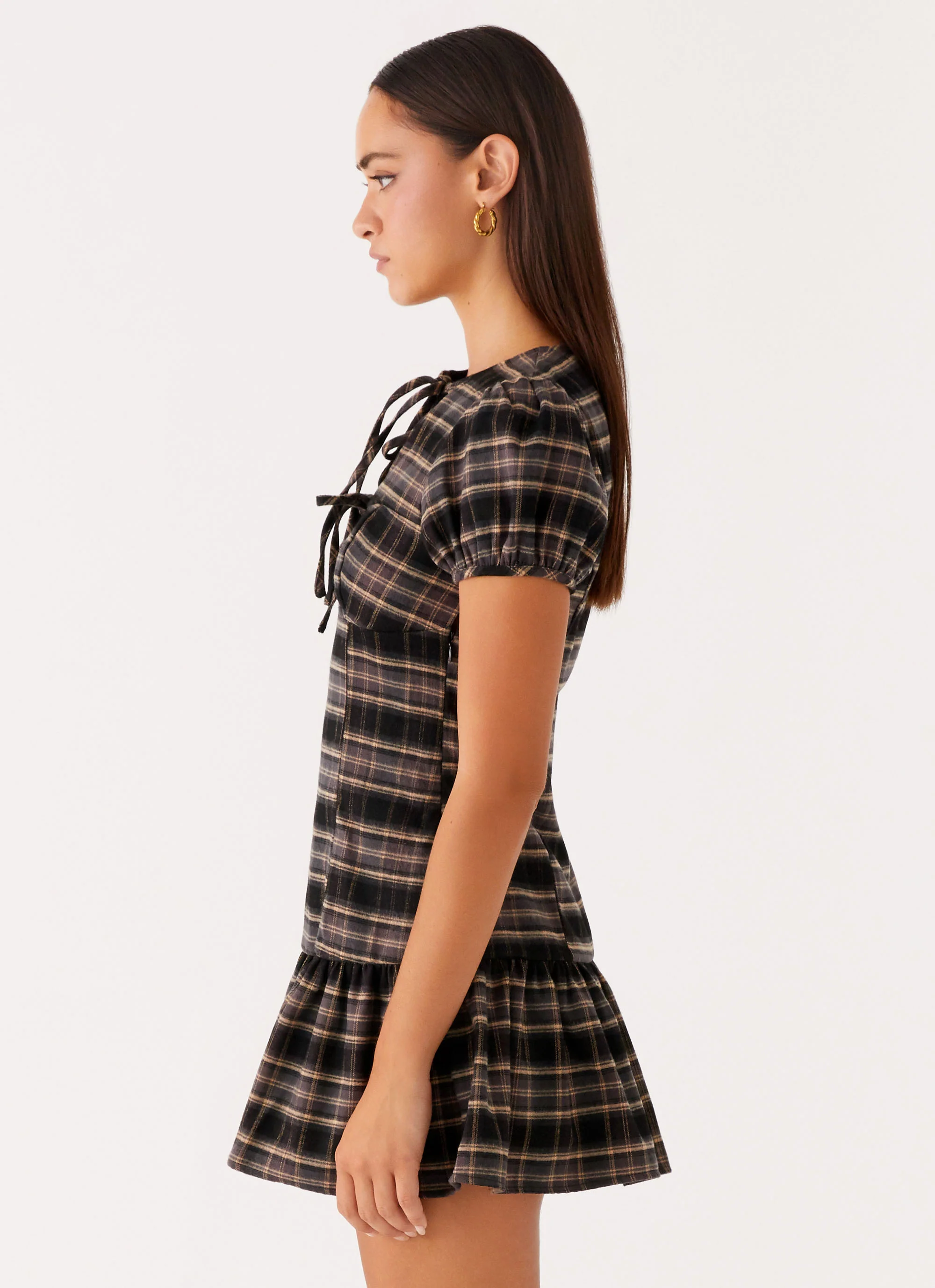 Taylor Keyhole Mini Dress - Brown Check