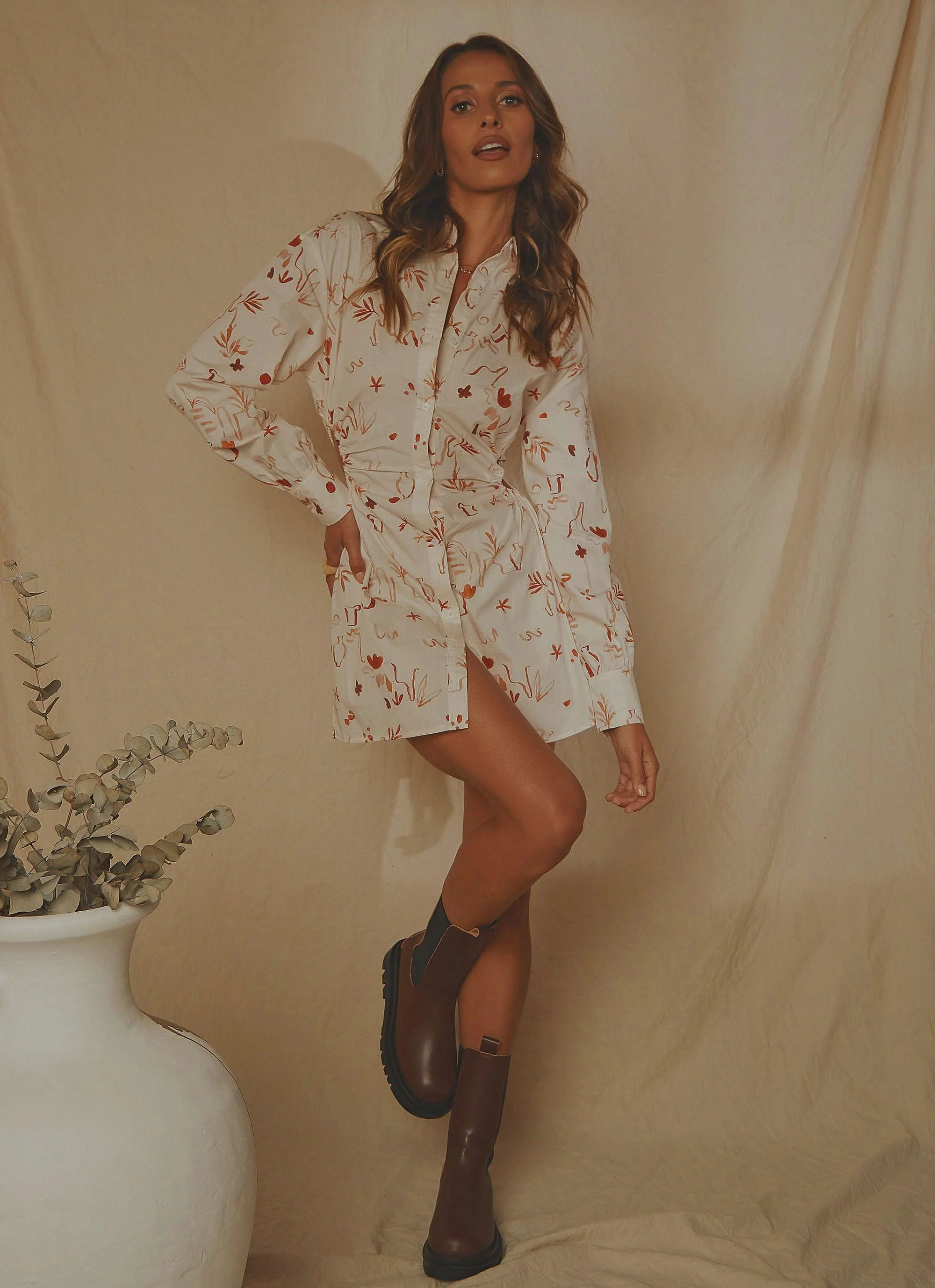 Corfu Linen Shirt Dress - Safari