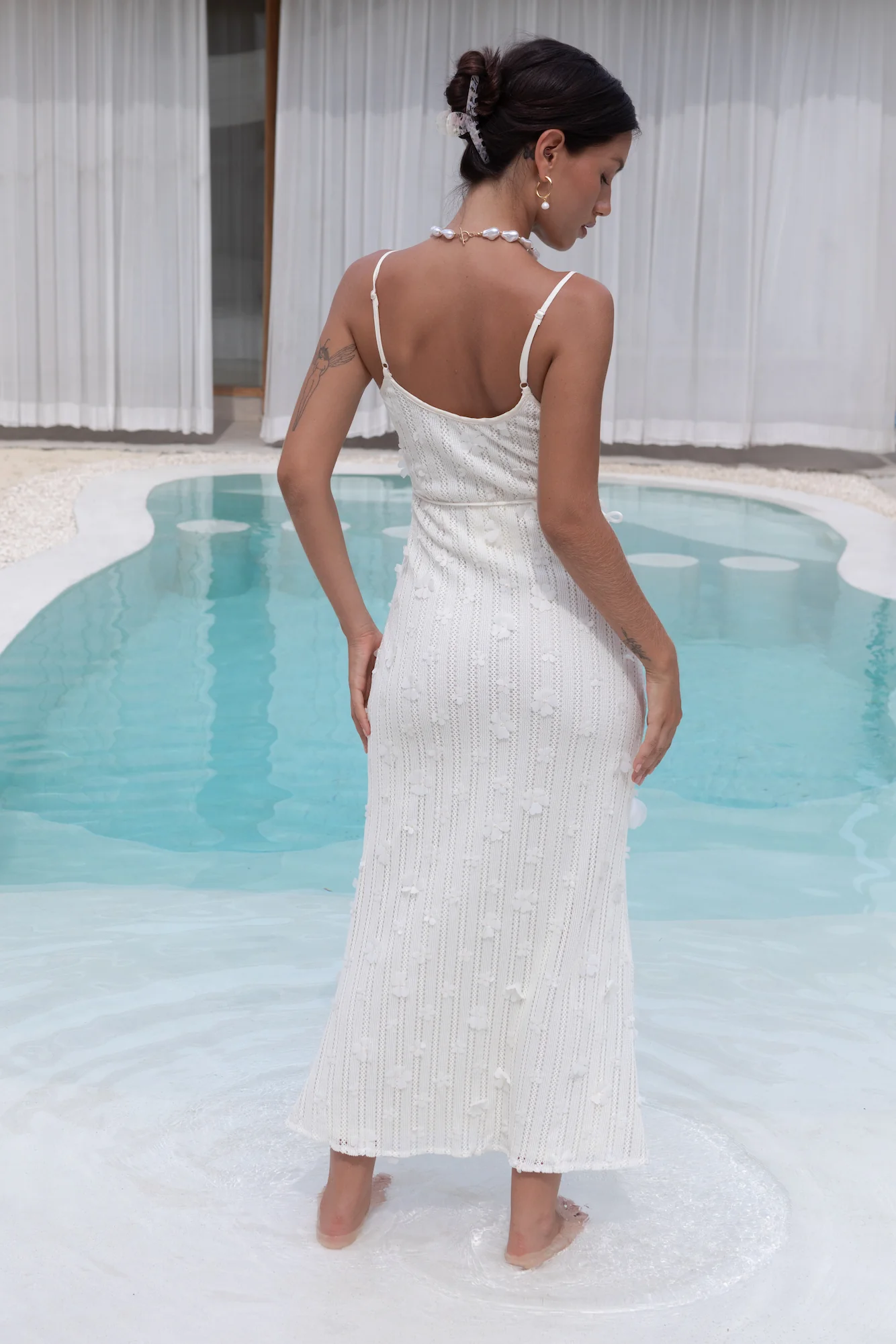 Whispering Petals Knit Midi Dress Cream