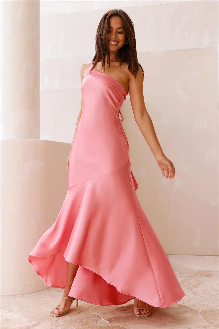 Camilla Satin One Shoulder Maxi Dress Pink