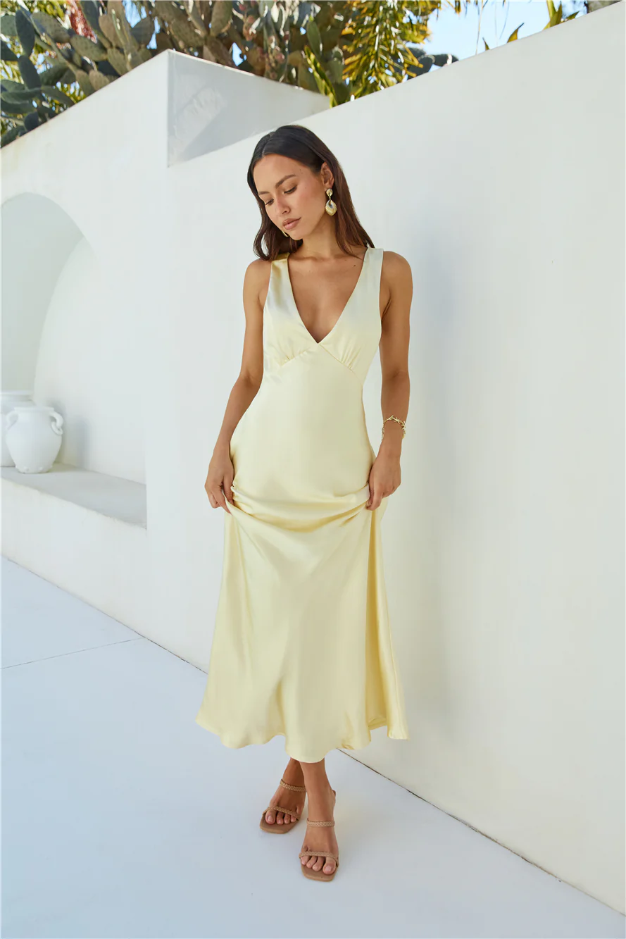 Cheers To You Satin Maxi Dress Yellow