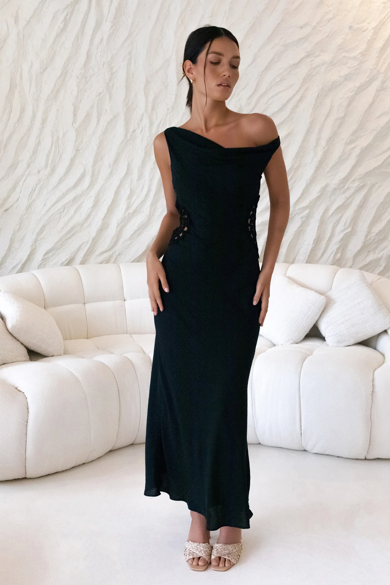 Moonlight Dancer Off Shoulder Maxi Dress Black