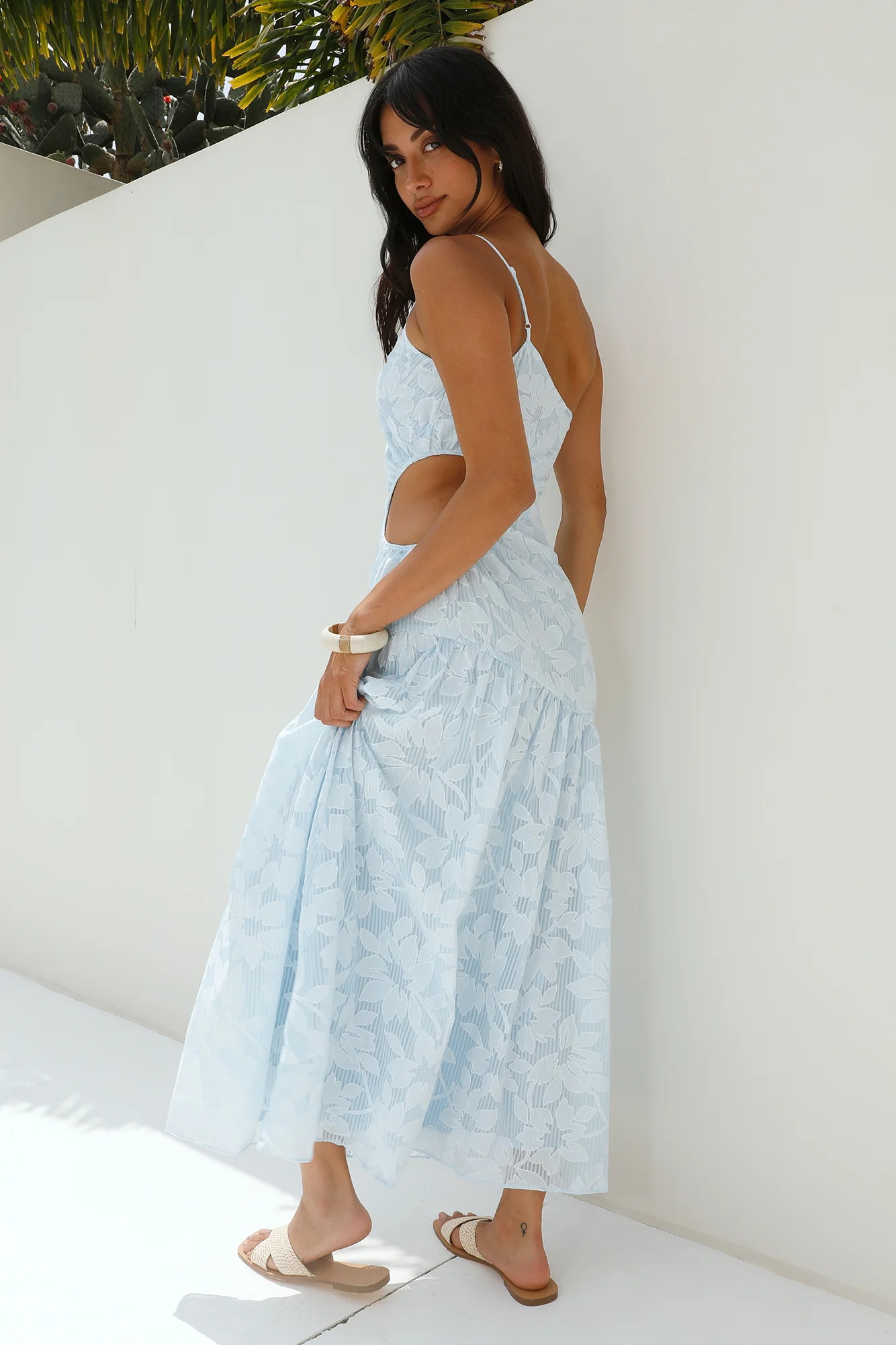 Fully Focused One Shoulder Maxi Dress Blue