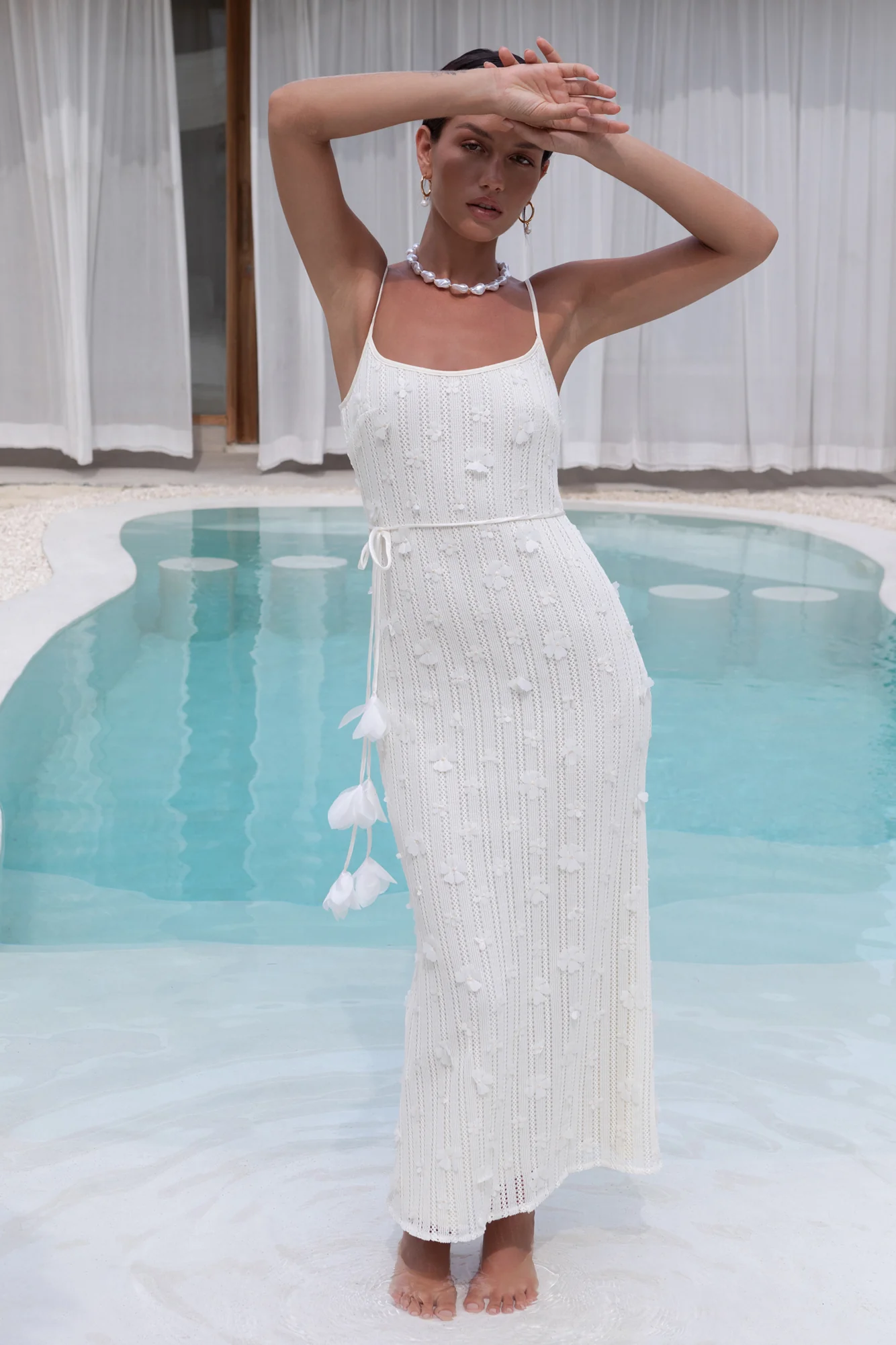 Whispering Petals Knit Midi Dress Cream