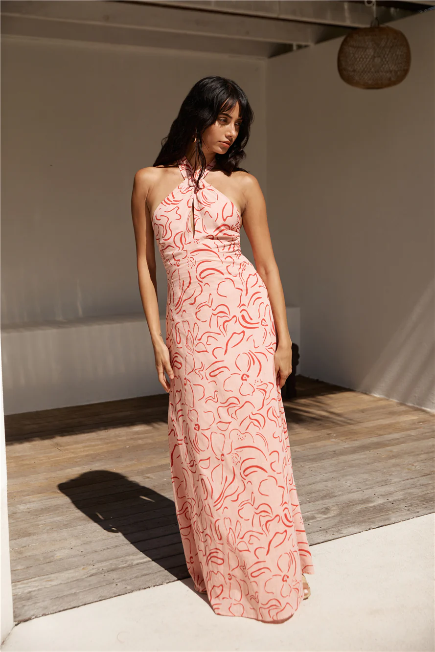Under Shade Halter Maxi Dress Pink