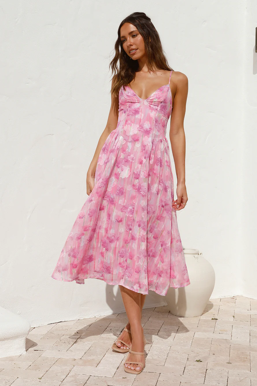 Fairytale Daydreams Midi Dress Pink