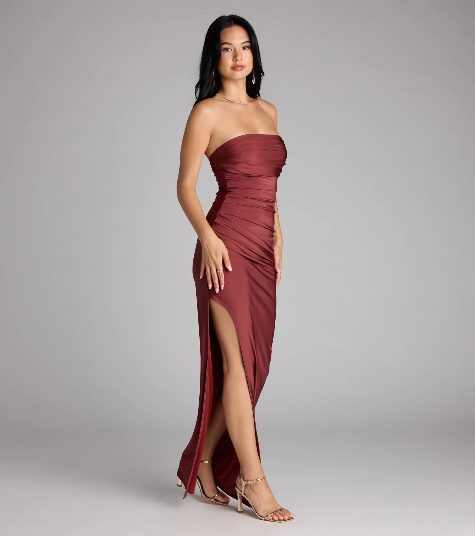 Anisley Strapless High Slit Column Formal Dress